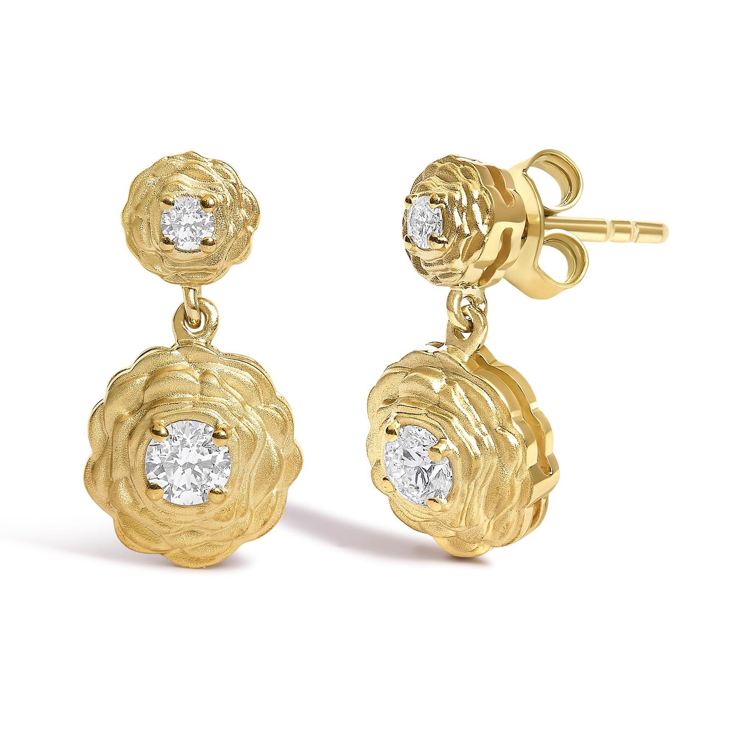 14K Yellow Gold Plated Sterling Silver 1/2 Cttw Lab Grown Diamond Rose Motif Drop Earrings-1