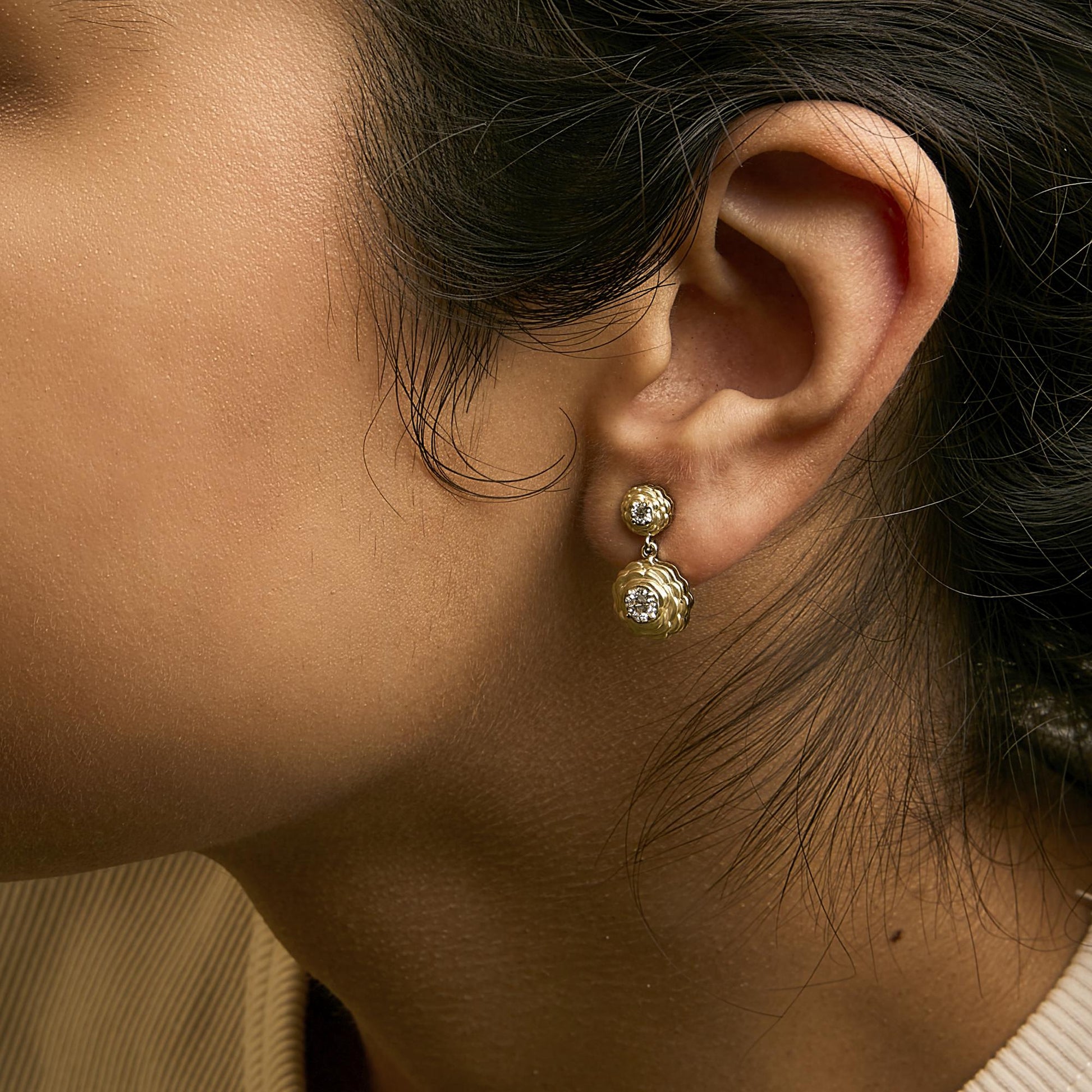 14K Yellow Gold Plated Sterling Silver 1/2 Cttw Lab Grown Diamond Rose Motif Drop Earrings-2