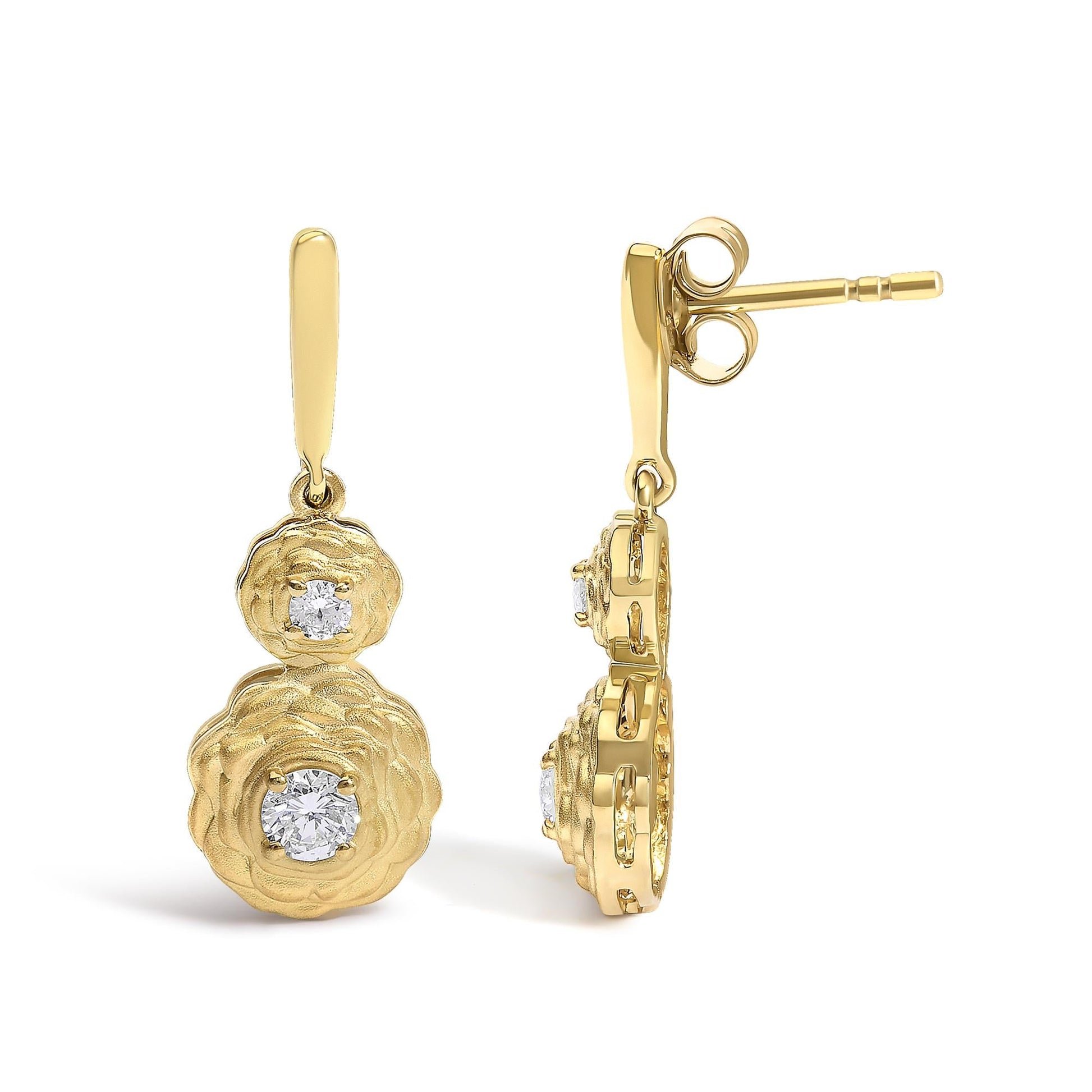 14K Yellow Gold Plated Sterling Silver 1/2 Cttw Lab Grown Diamond Matte Finish Drop Earrings-3