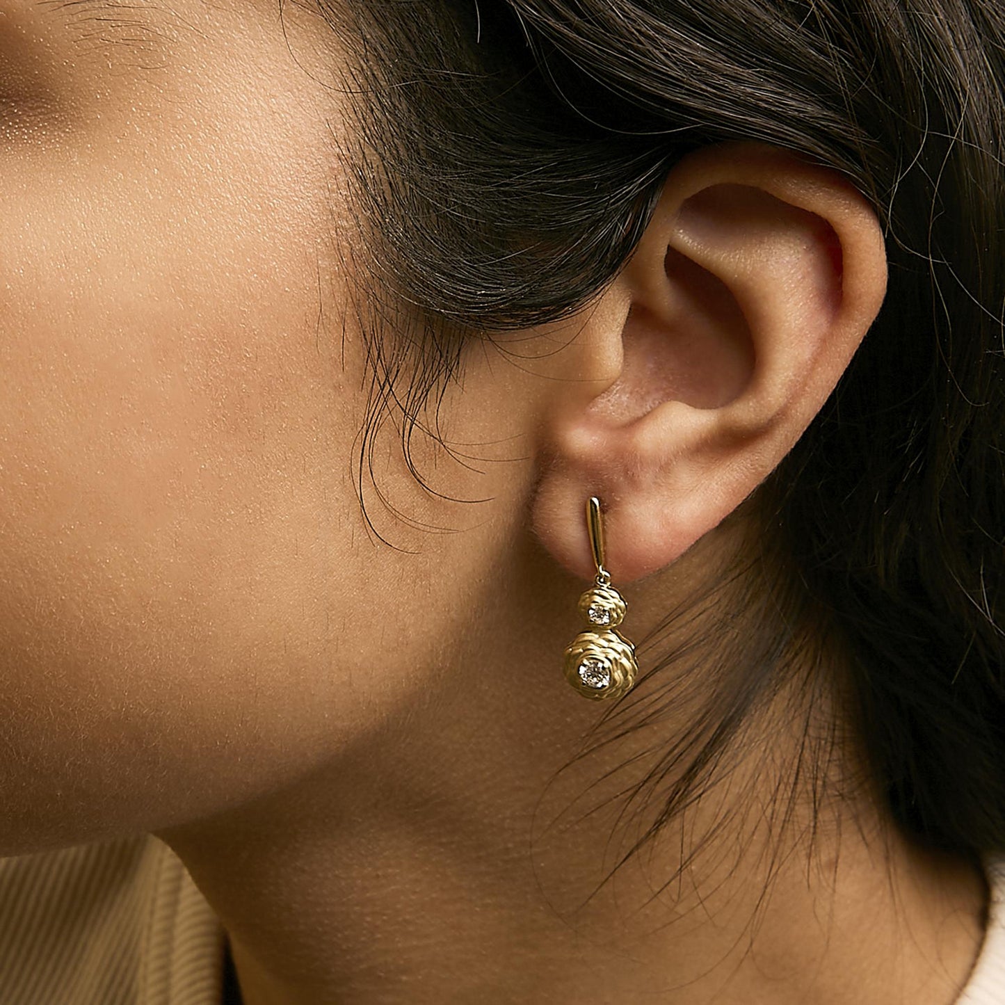 14K Yellow Gold Plated Sterling Silver 1/2 Cttw Lab Grown Diamond Matte Finish Drop Earrings-2