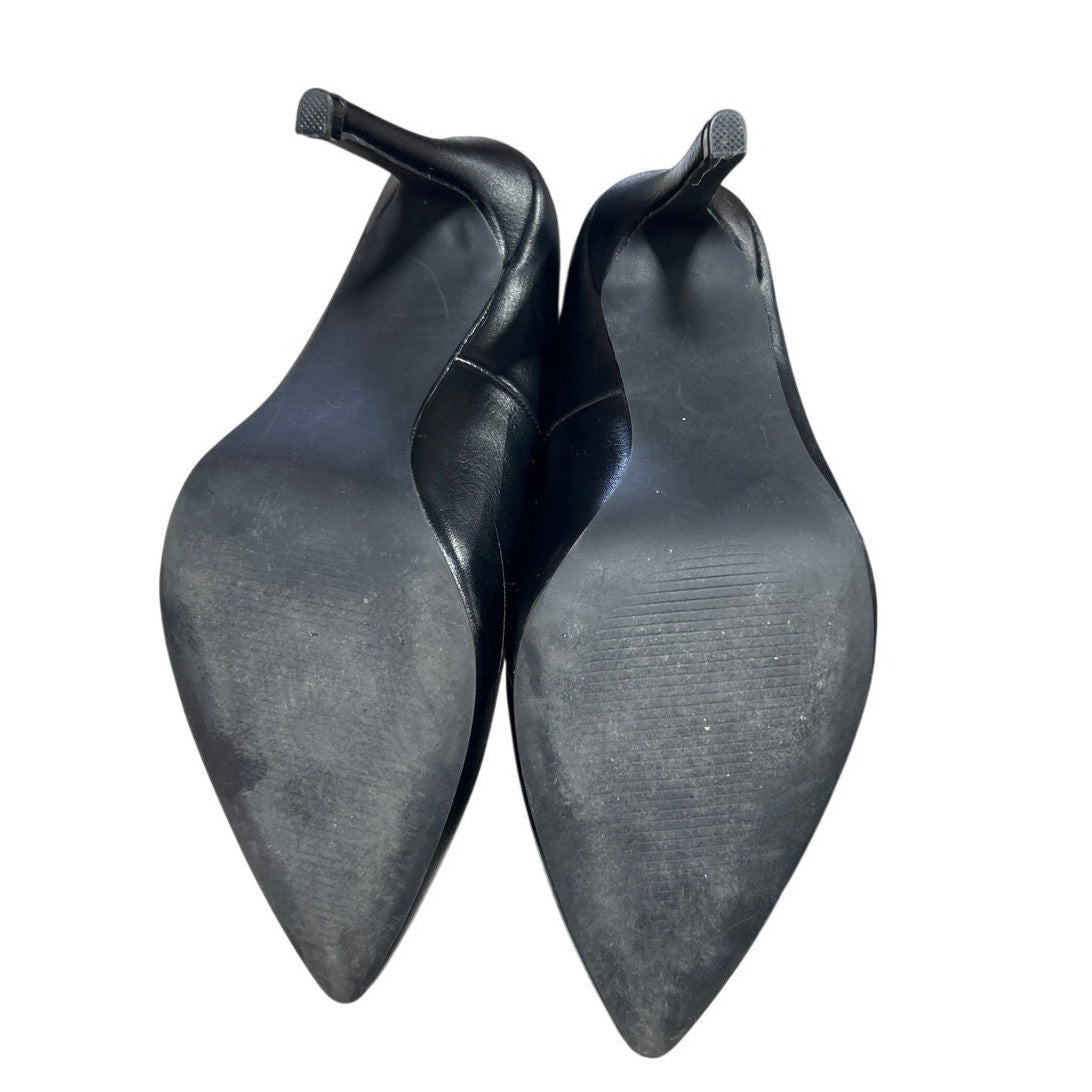 IDIFU Womens Size 8 Black Faux Leather 4" Heel Slide On Pointy Closed Toe Shoes