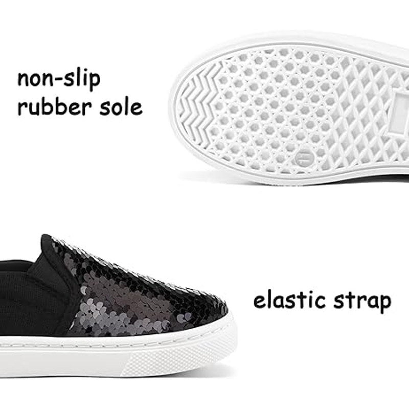 K KomForme Toddler Girls Size 8 Black Slip On Sneaker Sequin Canvas Shoes