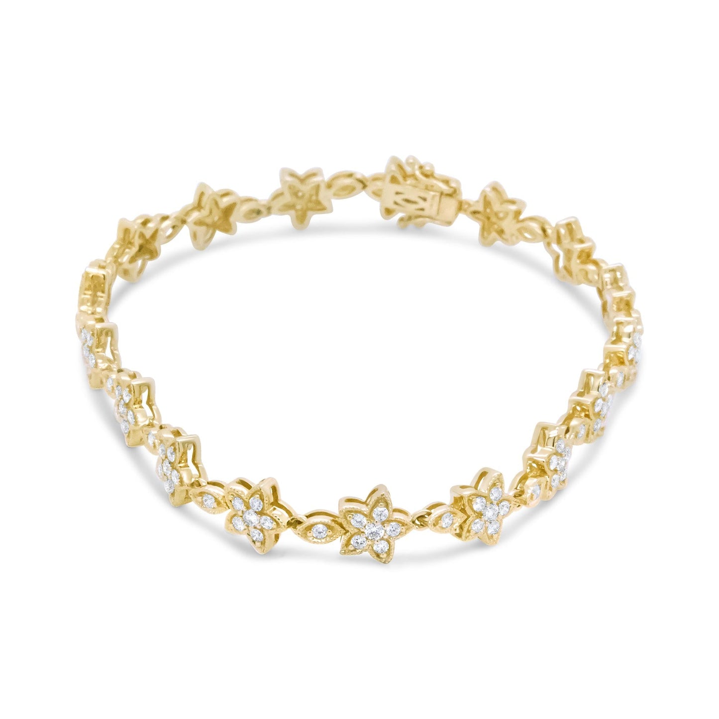 14K Gold 1 1/5 Cttw Round Diamond Floral Star-Shaped Link Bracelet (H-I Color, SI1-SI2 Clarity) -Size 7"-2