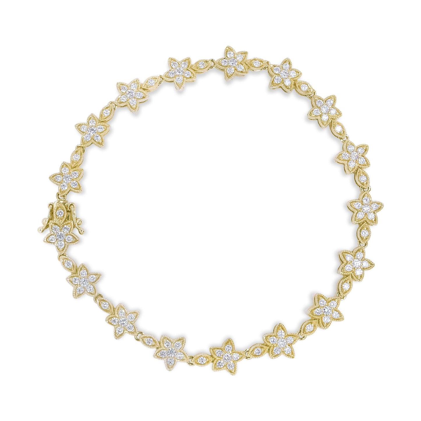 14K Gold 1 1/5 Cttw Round Diamond Floral Star-Shaped Link Bracelet (H-I Color, SI1-SI2 Clarity) -Size 7"-0