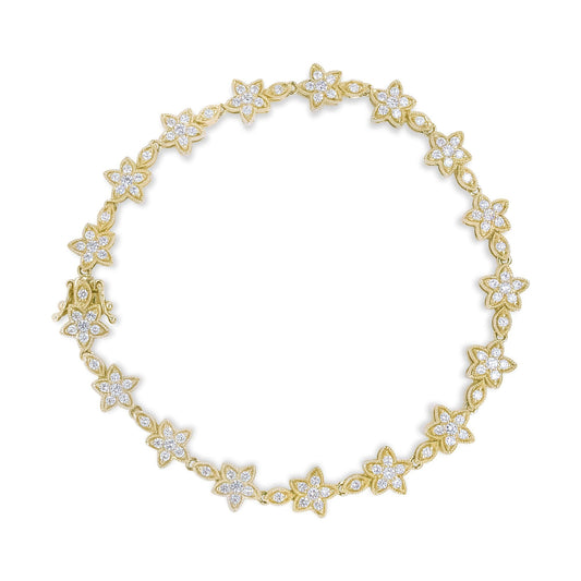 14K Gold 1 1/5 Cttw Round Diamond Floral Star-Shaped Link Bracelet (H-I Color, SI1-SI2 Clarity) -Size 7"-0