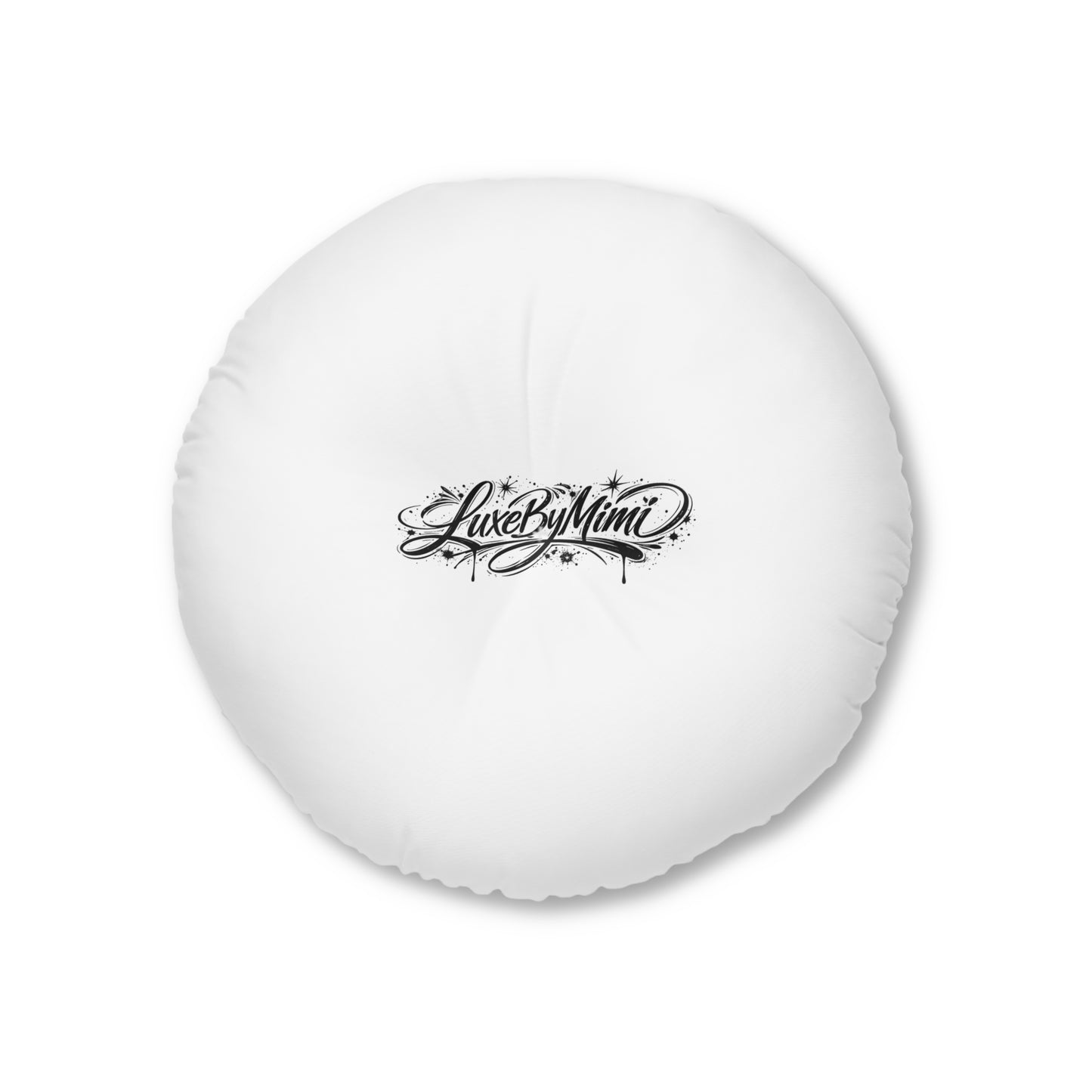 LuxeByMimi Round Tufted Floor Pillow — 'Live By Mimi' Script Accent, Cozy Boho Seating