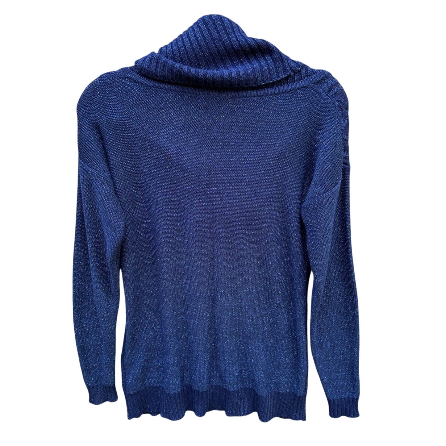 Belldini Womens Small Navy Blue Metalic Long Sleeve Cowl Neck Knit Sweater