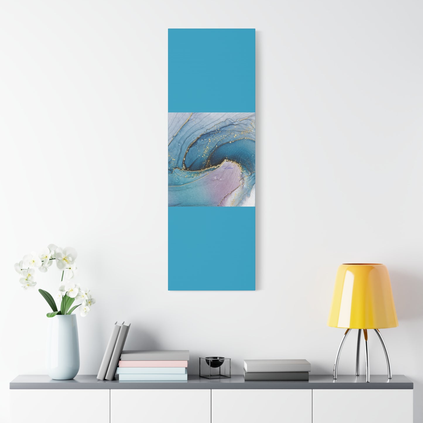 Canvas Wall Art, Abstract Ocean Wave, Modern Decor, Home Office, Gift for Her, Blue Gold Artwork, Living Room Wall Decor