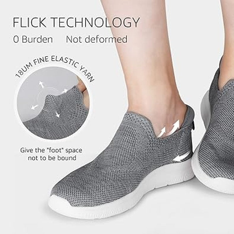 STQ Womens 9.5 Gray Fabric Mesh Slip On Lightweight Arch Support Walking Shoes