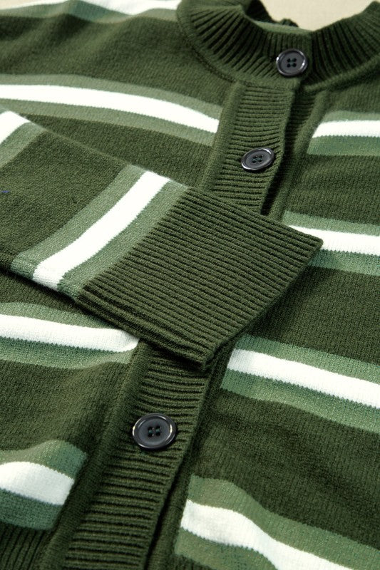 Stripe Drop Shoulder Buttoned Cardigan Sweater