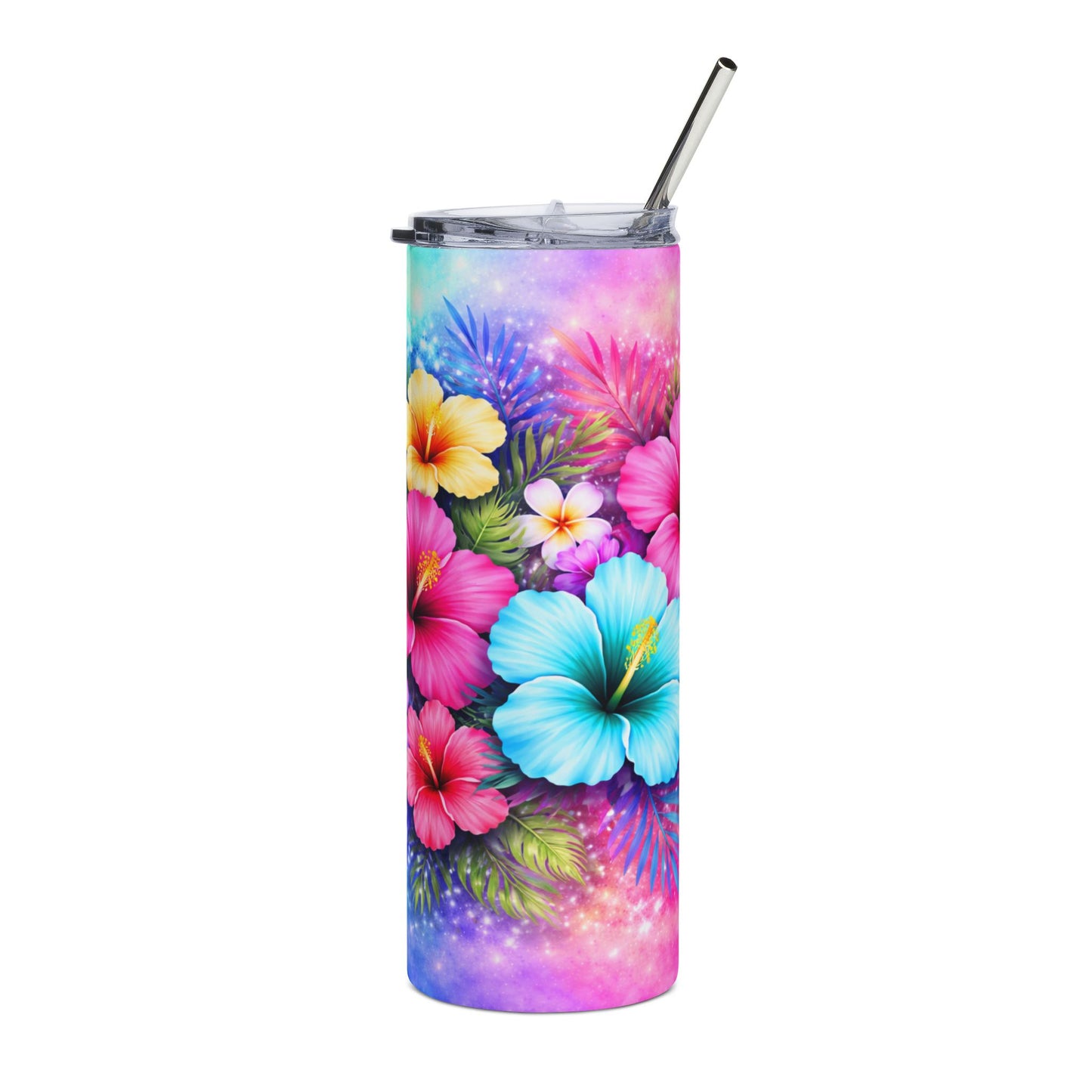 Tropical Hibiscus 20oz Stainless Steel Tumbler — Colorful Floral Travel Cup