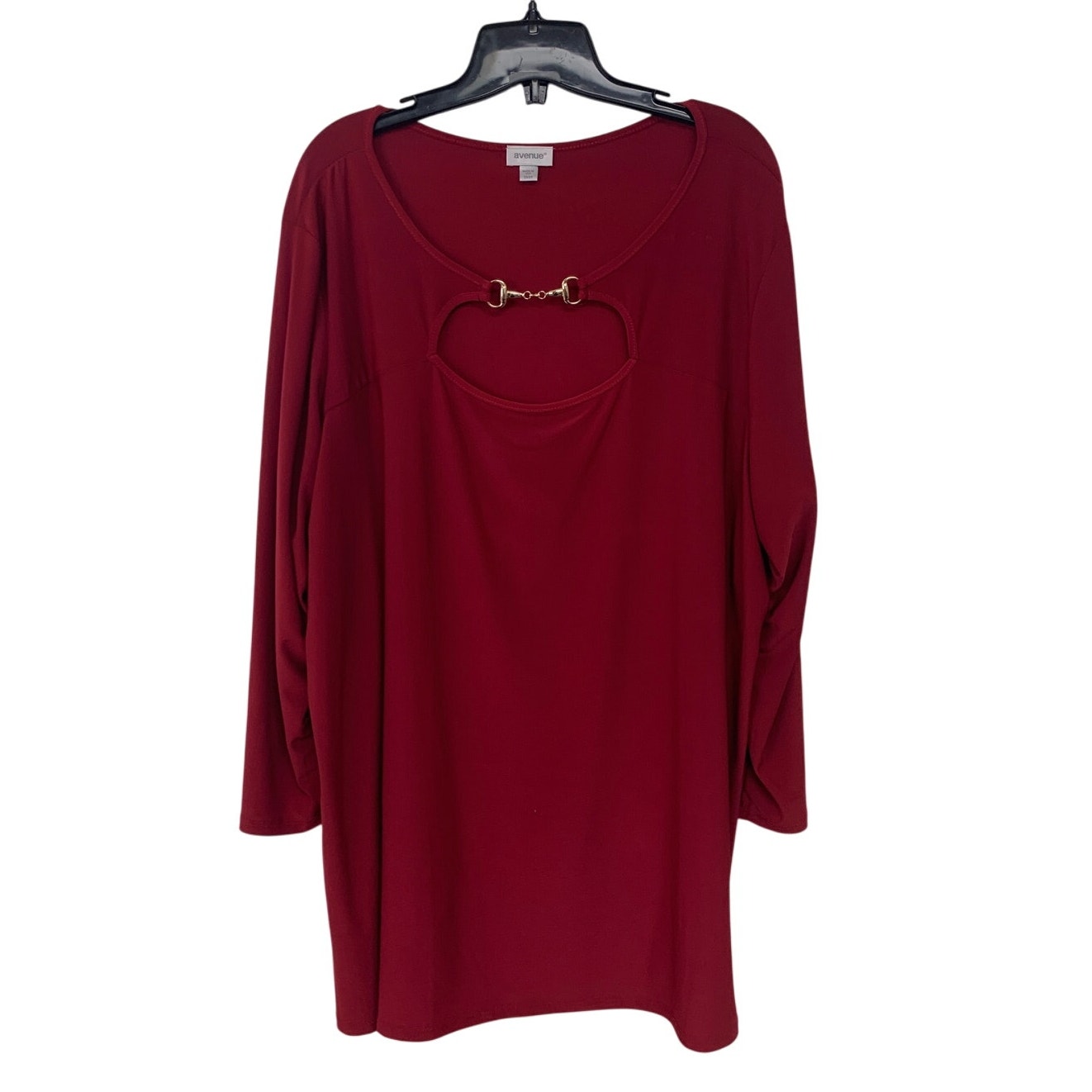 Avenue Womens Size 22/24 Red PolySpandex Long Sleeve Key Hole Tunic Shirt Top