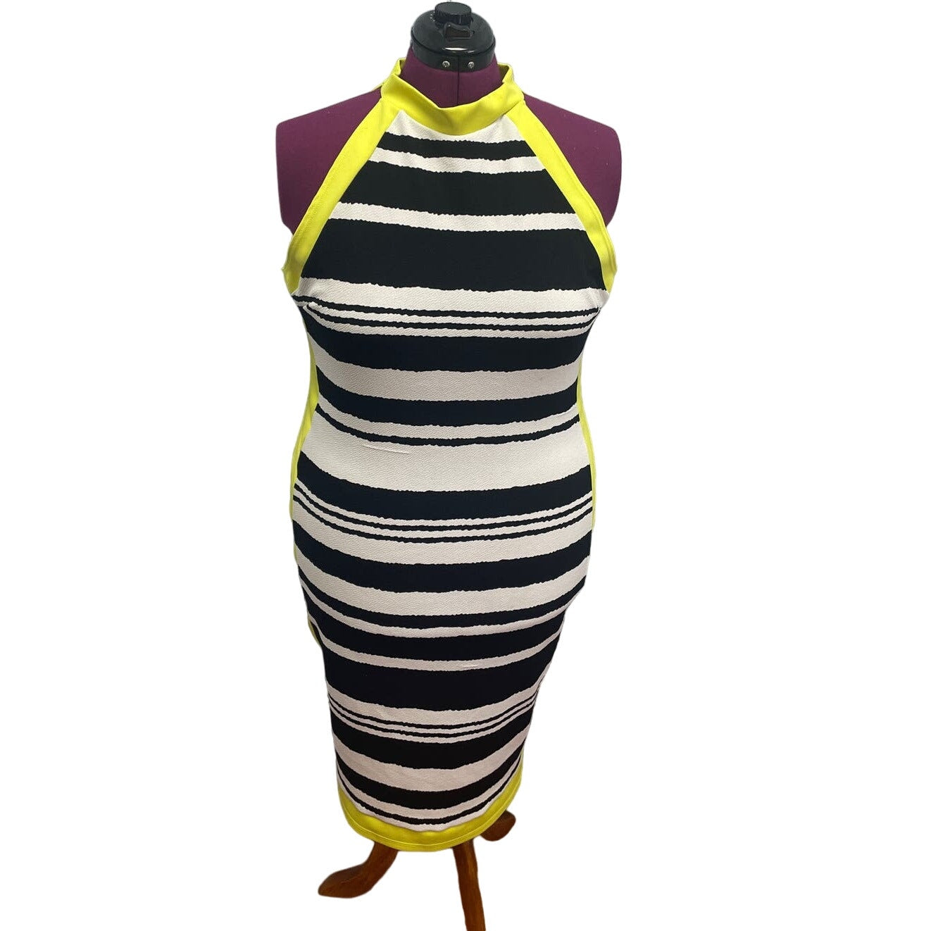 Goodtime USA Womens 3X Sleeveless High Neck Body Con PolyBlend Striped Dresse