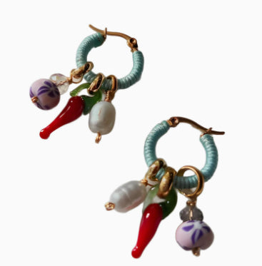 Stainless Steel Chili-shaped Pearl Multi-drop Pendant Earrings