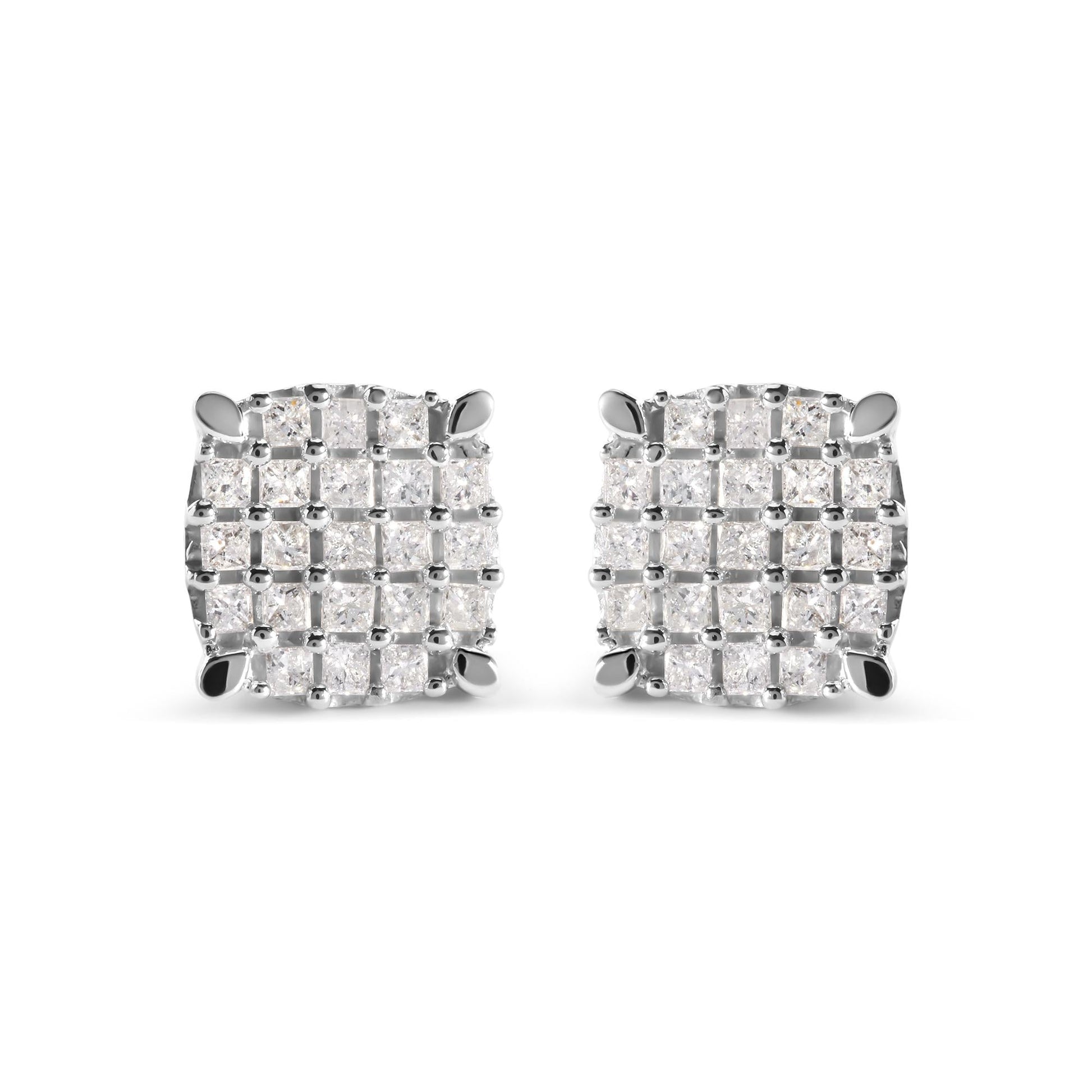 10K White Gold 3/4 Cttw Princess Diamond Composite Cushion Shape Stud Earrings (I-J Color, I1-I2 Clarity)-0