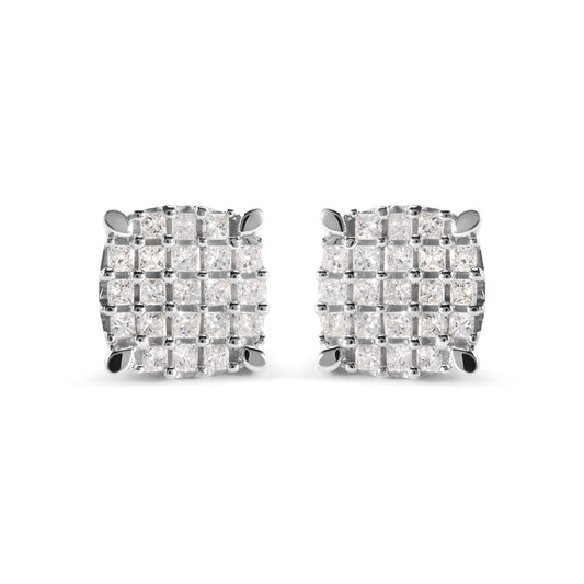 10K White Gold 3/4 Cttw Princess Diamond Composite Cushion Shape Stud Earrings (I-J Color, I1-I2 Clarity)-0