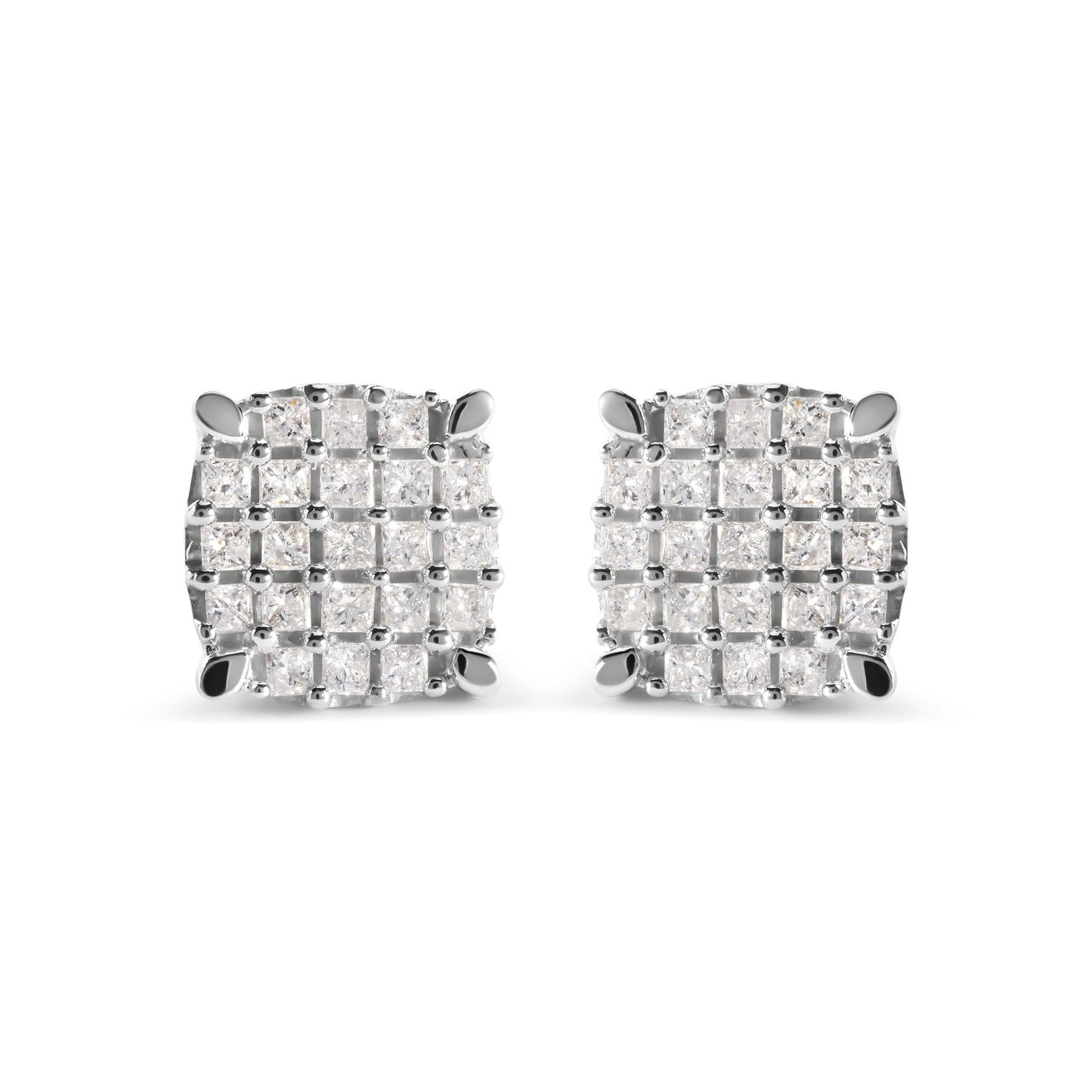 10K White Gold 3/4 Cttw Princess Diamond Composite Cushion Shape Stud Earrings (I-J Color, I1-I2 Clarity)-0