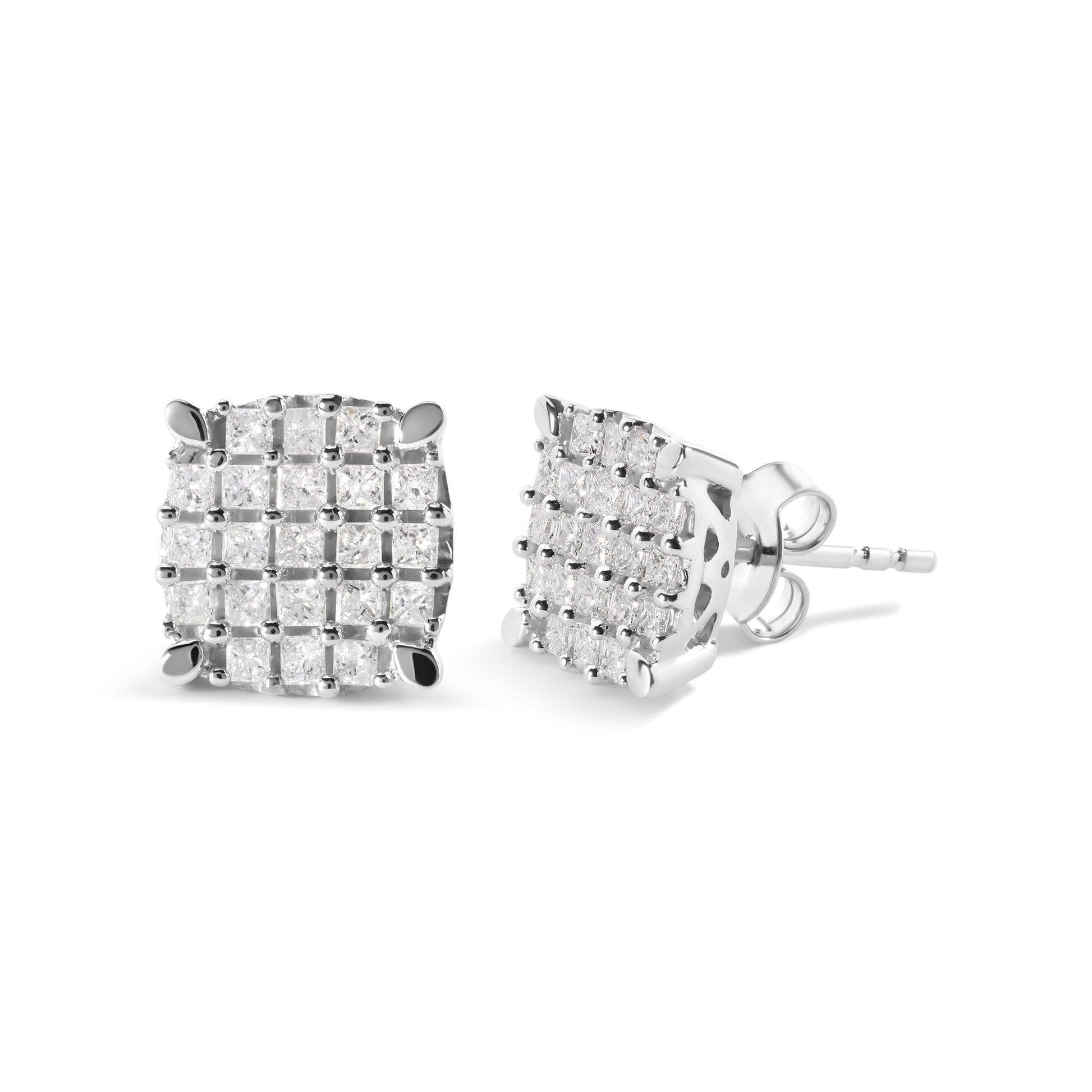 10K White Gold 3/4 Cttw Princess Diamond Composite Cushion Shape Stud Earrings (I-J Color, I1-I2 Clarity)-1