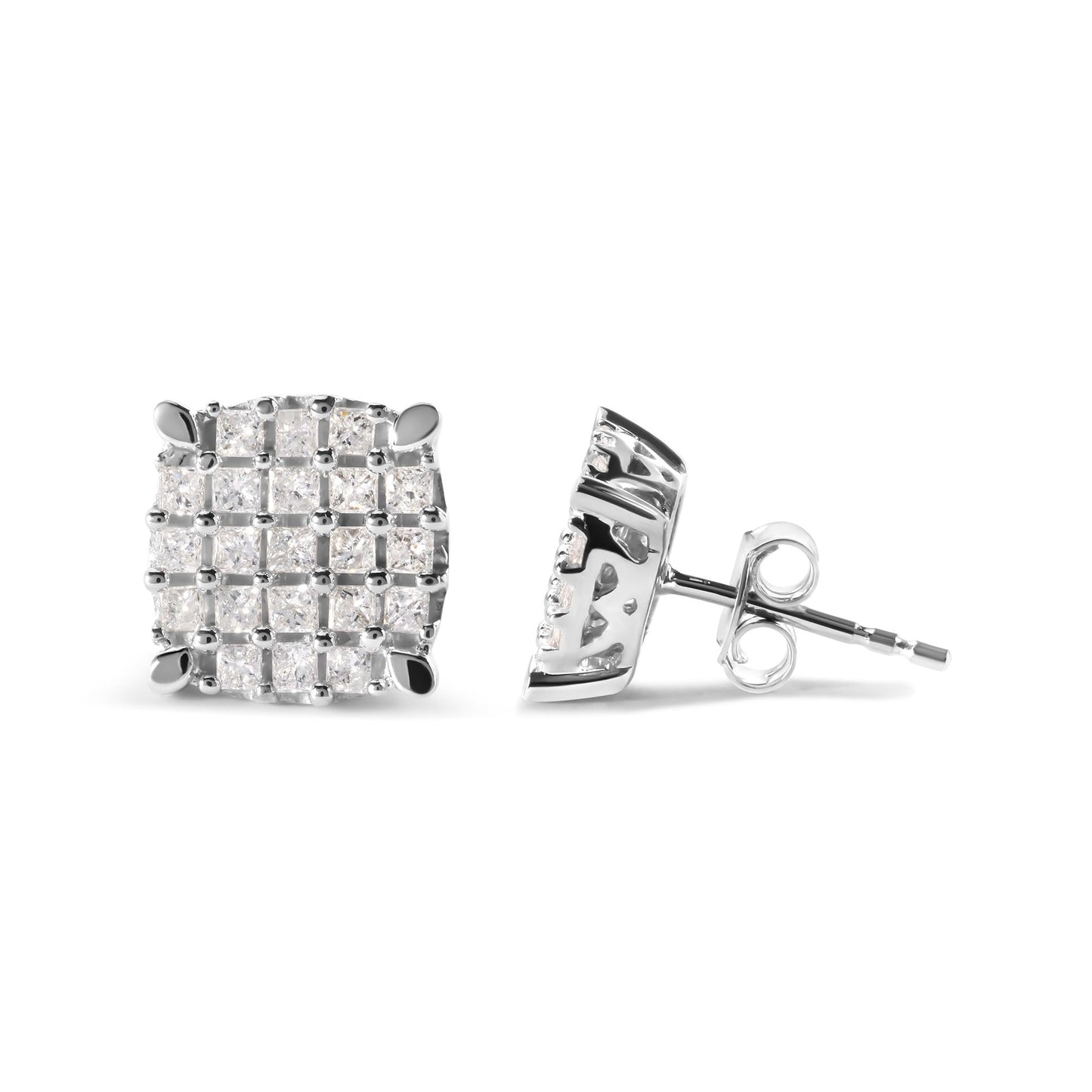 10K White Gold 3/4 Cttw Princess Diamond Composite Cushion Shape Stud Earrings (I-J Color, I1-I2 Clarity)-2