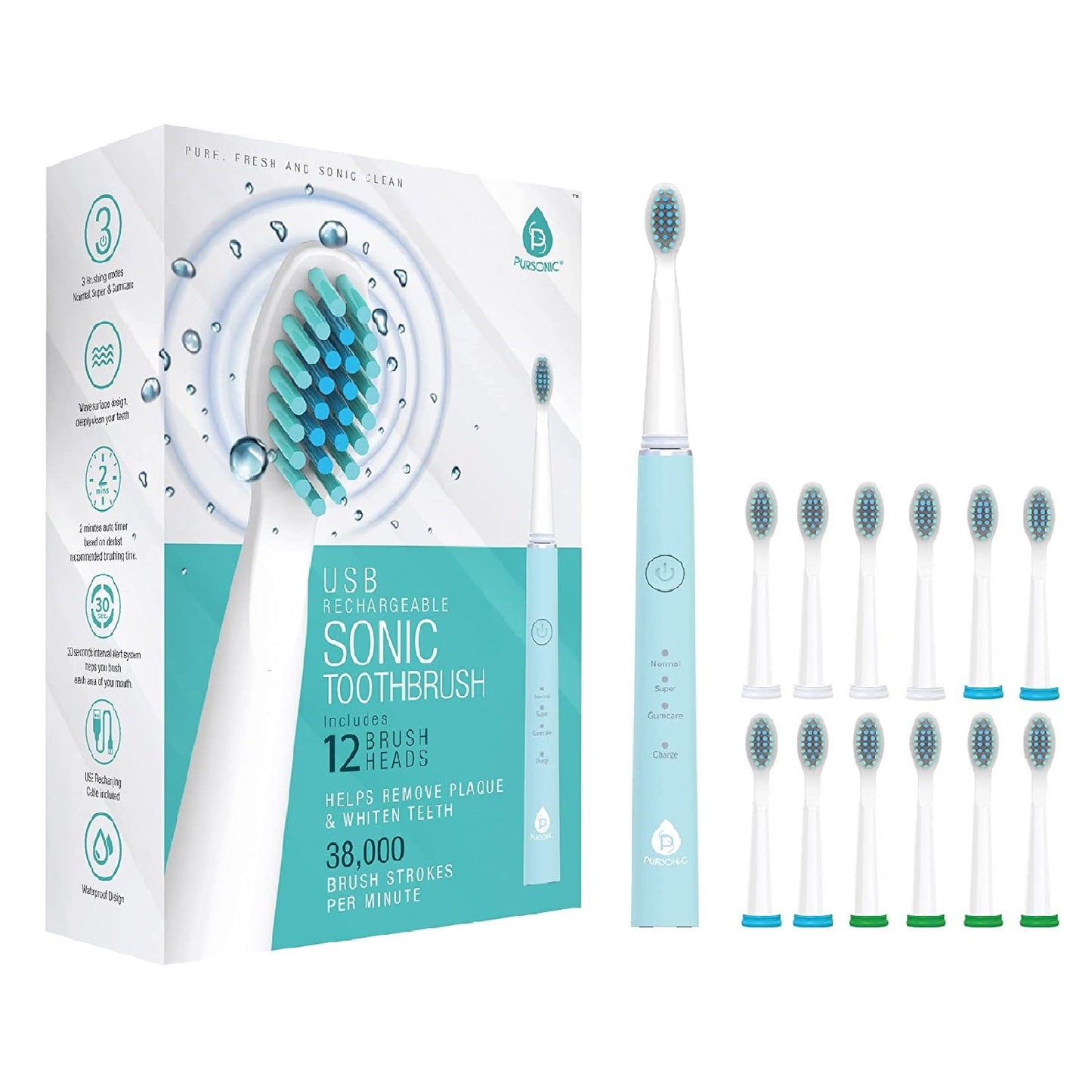 USB Rechargeable Electric toothbrush with 12 Brush Heads-2