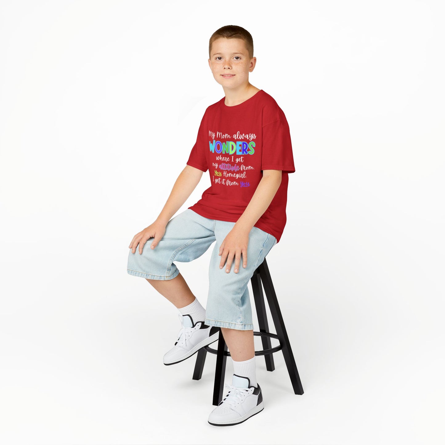 Colorful Kids Tee: 'My Mom Wonders Where I Get My Attitude From' | Fun Gift for Birthdays, Holidays, Everyday Wear, Unique Kids Apparel