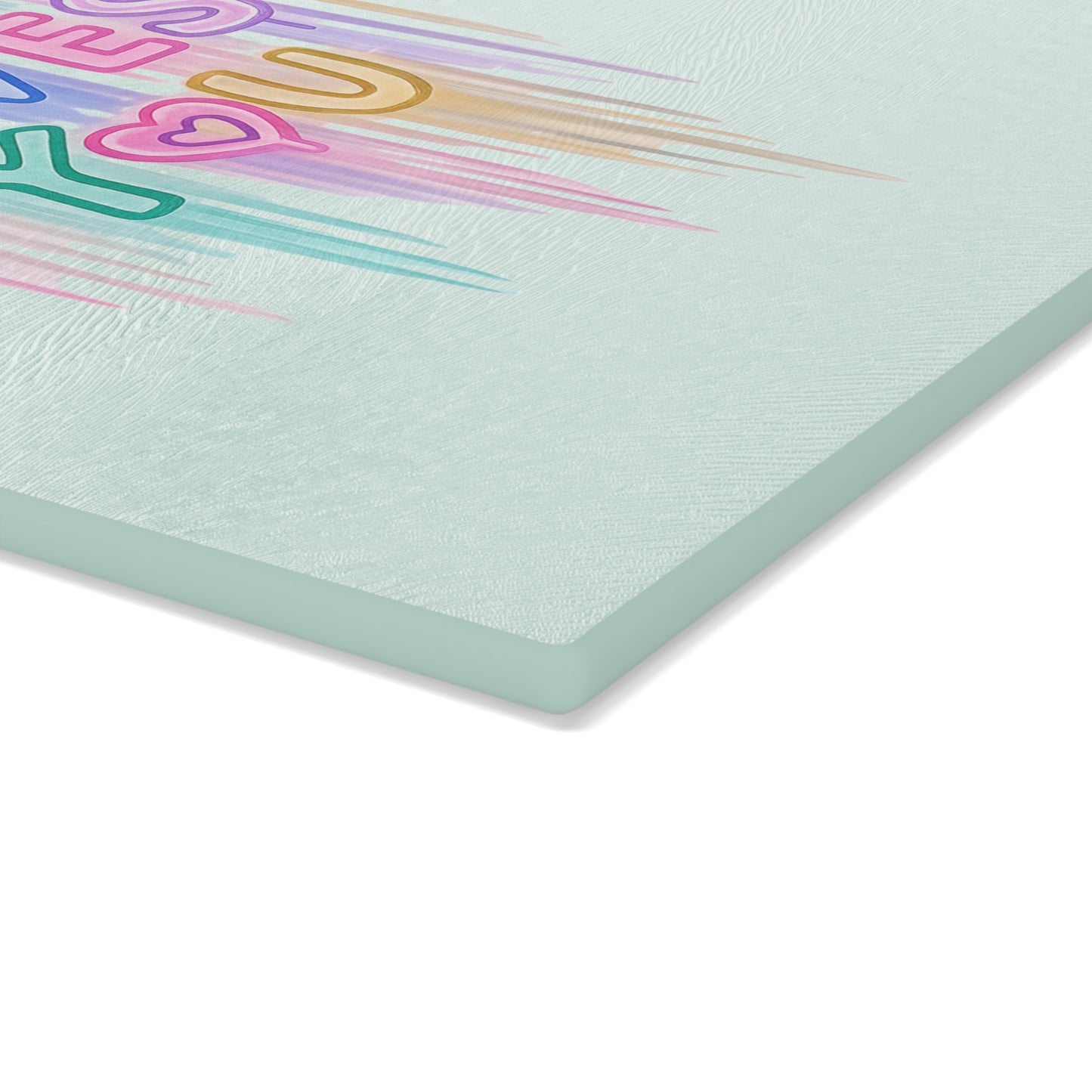 Somebody Loves You Glass Cutting Board — Pastel Rainbow Heart Kitchen Gift