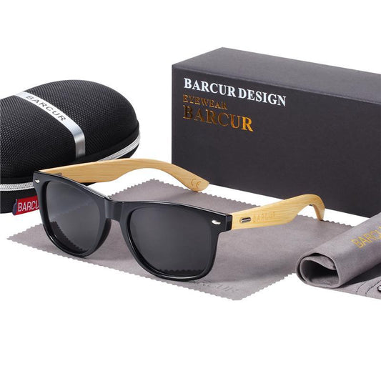 STEVVEX Bamboo Shades Dark Sunglasses Square Night Glasses Polarized Wood Handmade Eyewear For Women and Men With UV400 Protection