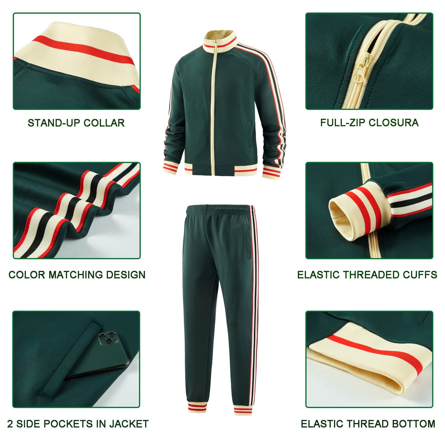 dioxoib Men Track Suits Sets Long Sleeve Full-zip Sweatsuit Active Jackets and Pants 2 Piece Outfits