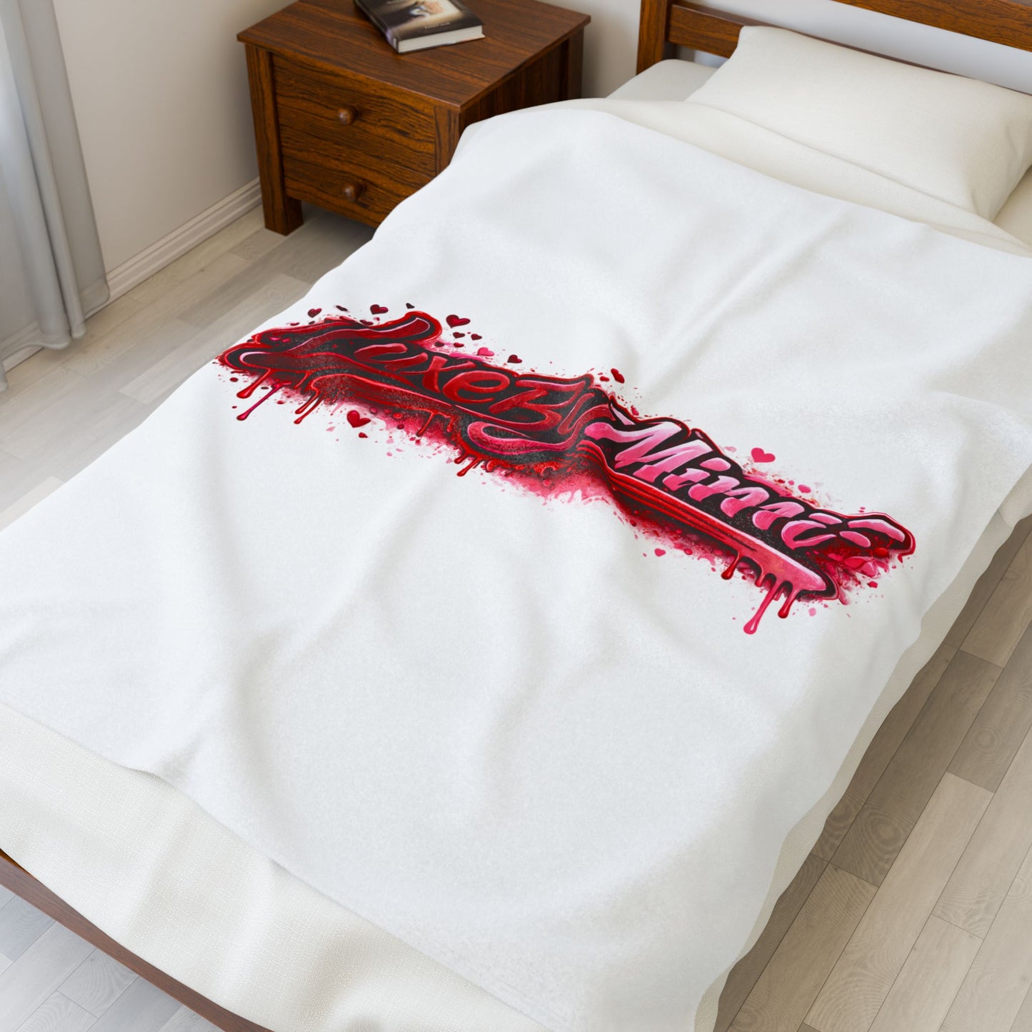 Luxe By Mimi Velvet Plush Blanket — Heart Drip Graphic Cozy Throw