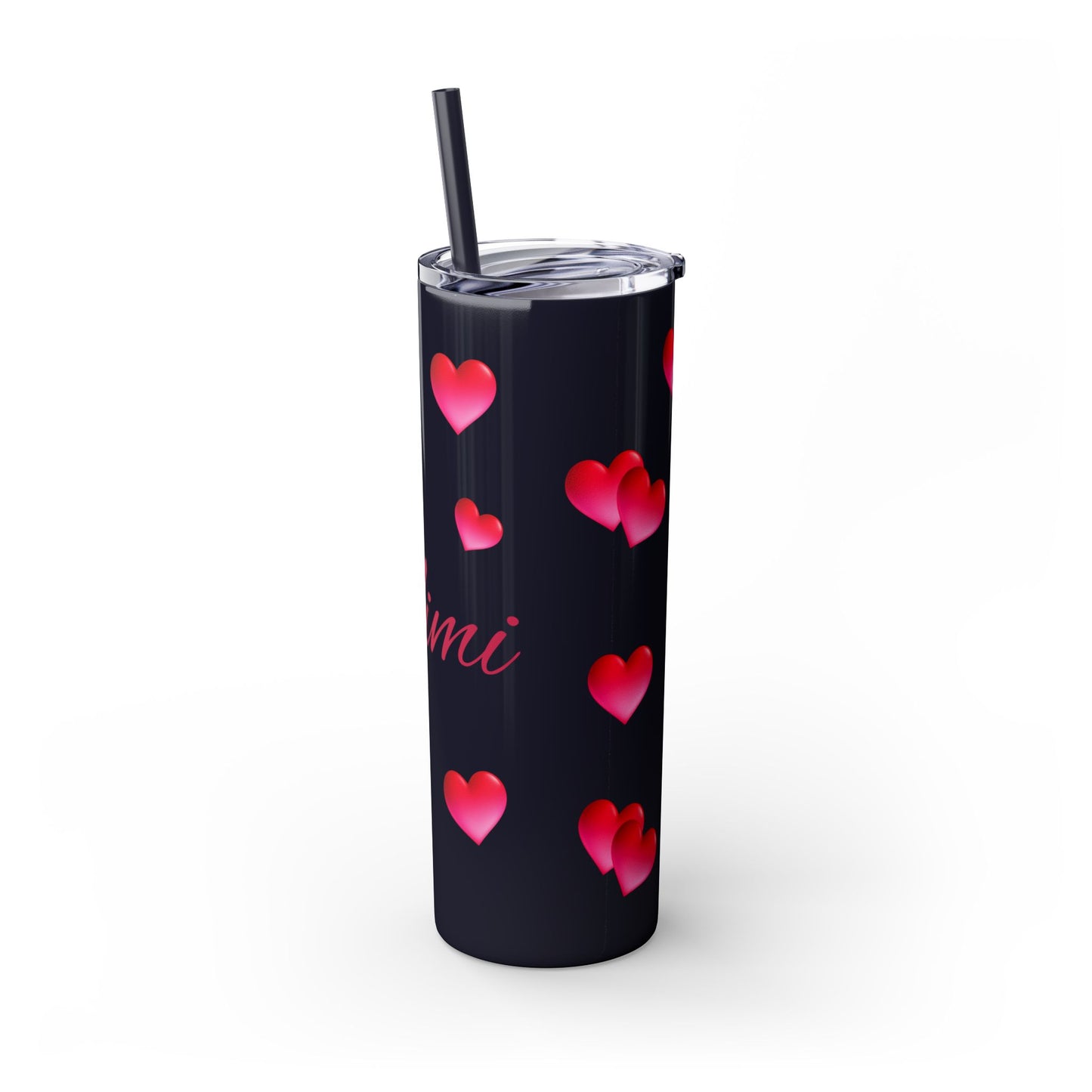 Gepasmaakte Glitter 20oz Dun Tumbler met Pienk Hartpatroon — [Jou Naam Hier]