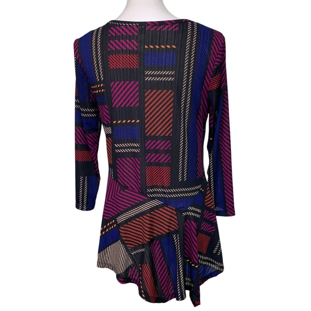 Dana Buchman Womens Medium Asymmetrical Patterned Long Sleeve Key Hole Dress