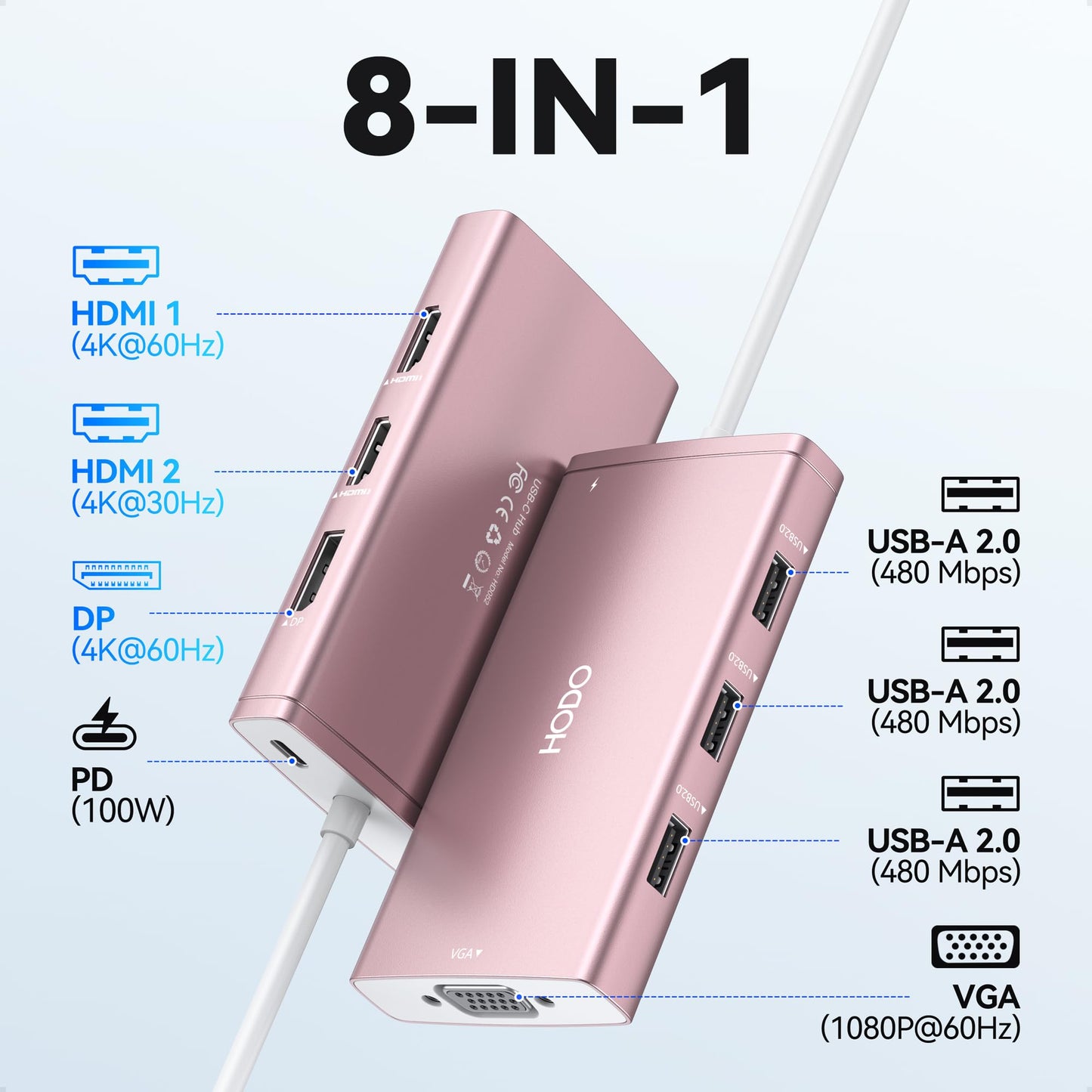 USB C Docking Station Dual Monitor Adapter for Dell HP, Laptop Docking Station 3 Monitors Quad Display USB C Hub Dongle to 4K HDMI+DP+VGA,3 USB2.0,100W PD,8 in 1 Thunderbolt Dock for Lenovo,Surface