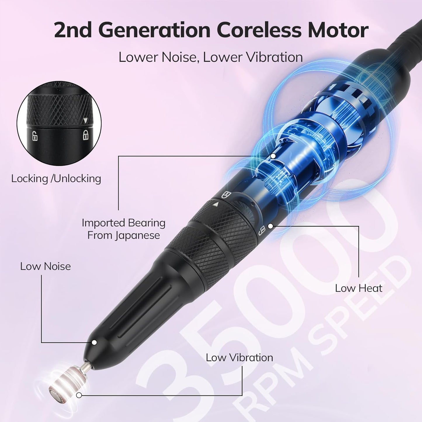 Wand™ Nail Drill - Black - 35,000 RPM Rechargeable