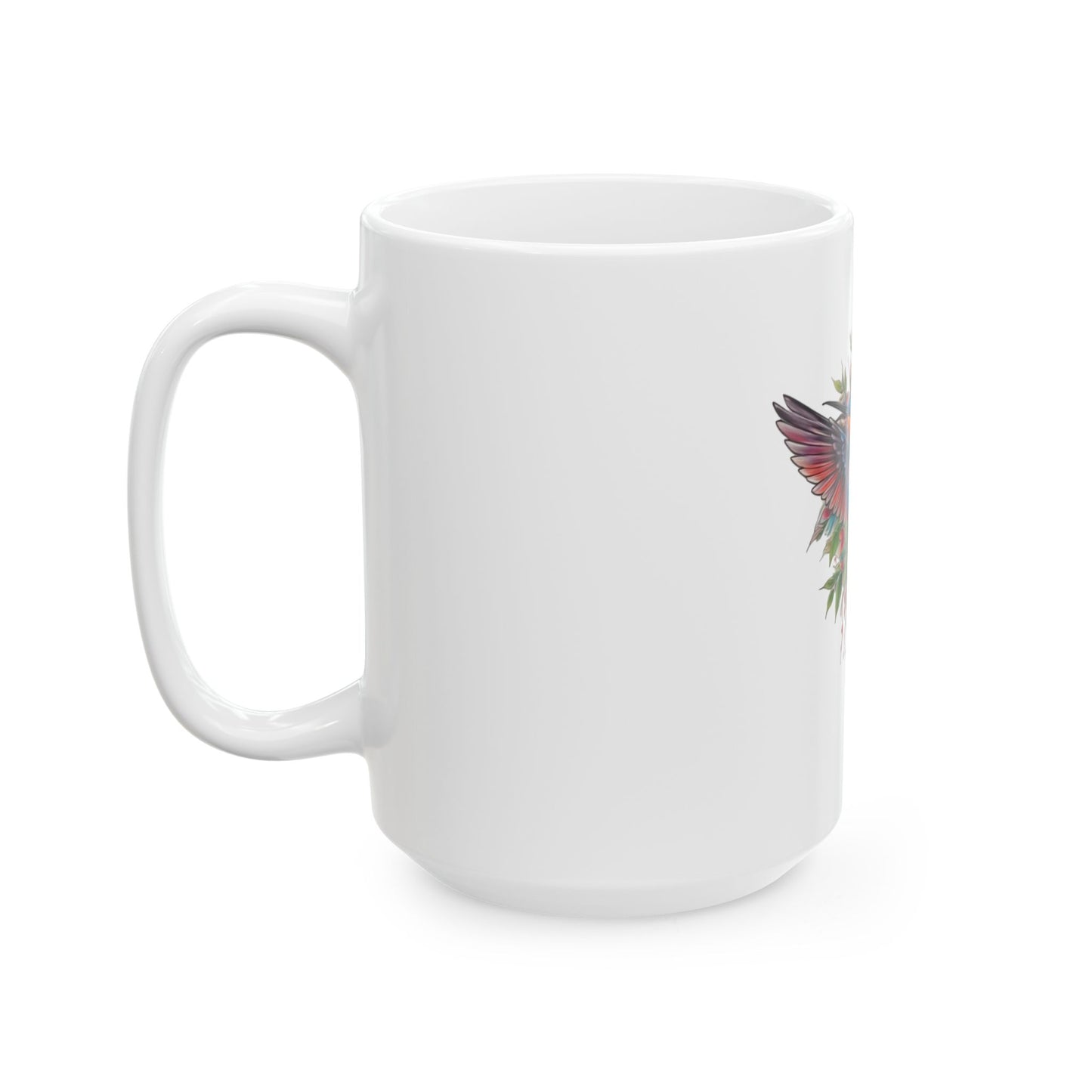 Vibrant Hummingbird Ceramic Mug, Colorful Coffee Cup, Nature Lover Gift, Floral Artwork Mug, Perfect for Tea and Coffee