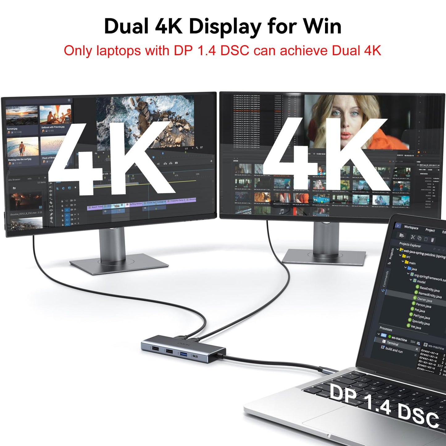 USB C Docking Station Dual Monitor Adapter for Dell HP, Laptop Docking Station 3 Monitors Quad Display USB C Hub Dongle to 4K HDMI+DP+VGA,3 USB2.0,100W PD,8 in 1 Thunderbolt Dock for Lenovo,Surface