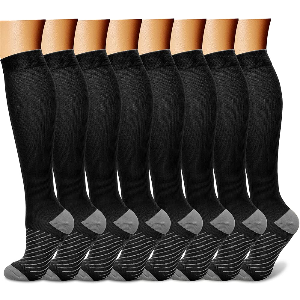 CHARMKING Compression Socks for Women & Men Circulation (8 Pairs) 15-20 mmHg is Best Support for Athletic Running,Cycling