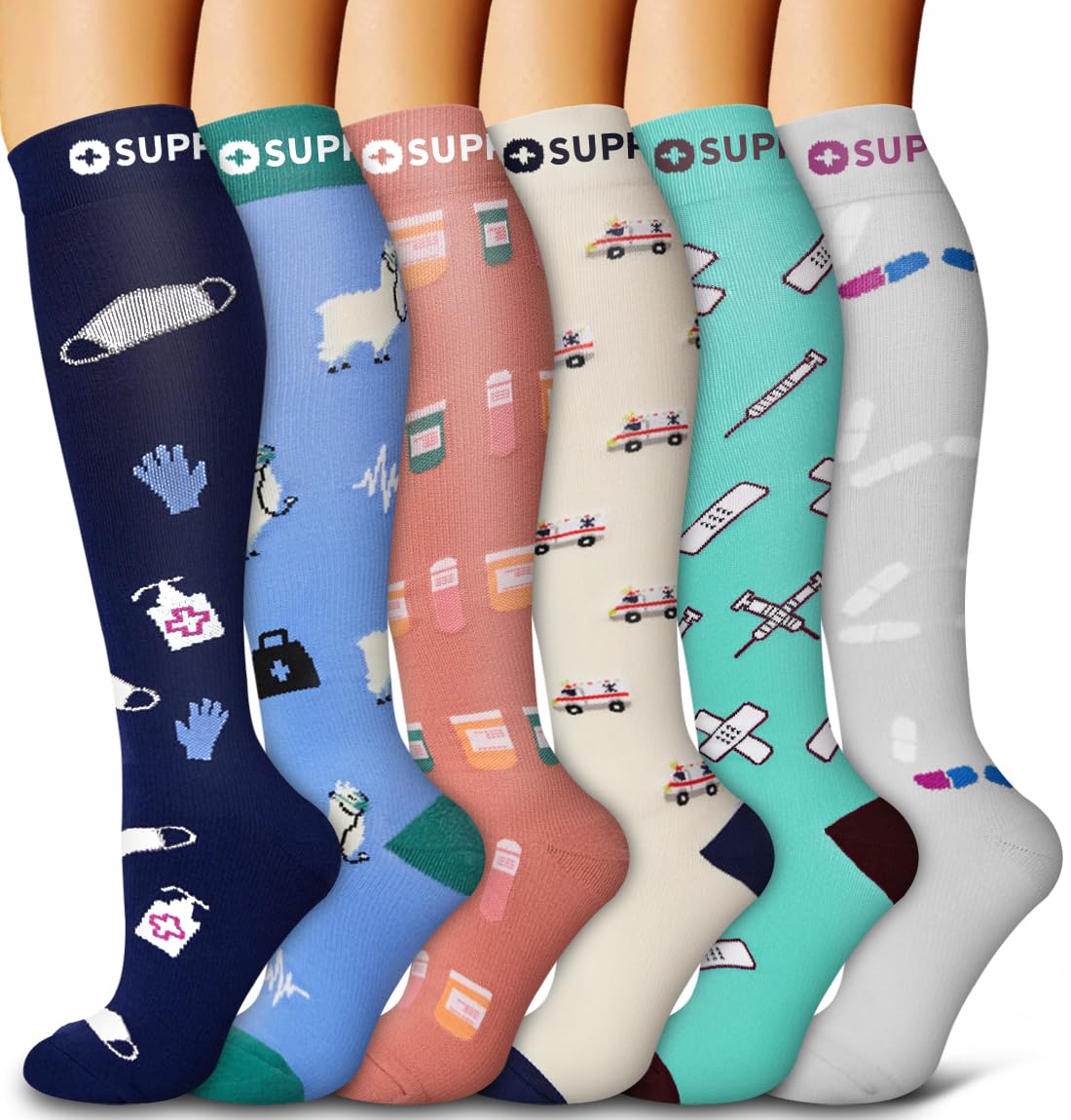 6 Pack Copper Compression Socks for Women and Men Circulation-Best Support for Medical,Running,Nursing,Athletic