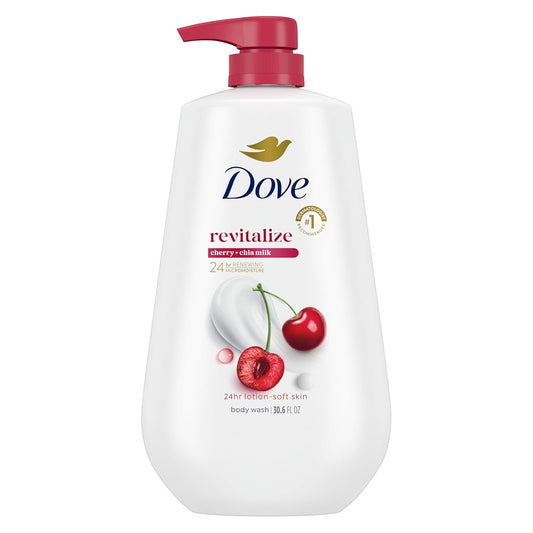 Dove Body Wash with Pump Revitalizante Cherry & Chia Milk, for Renewed, Healthy Looking Skin, Moisturizing Gentle Skin Cleanser with 24hr Renewing MicroMoisture, 30.6 oz