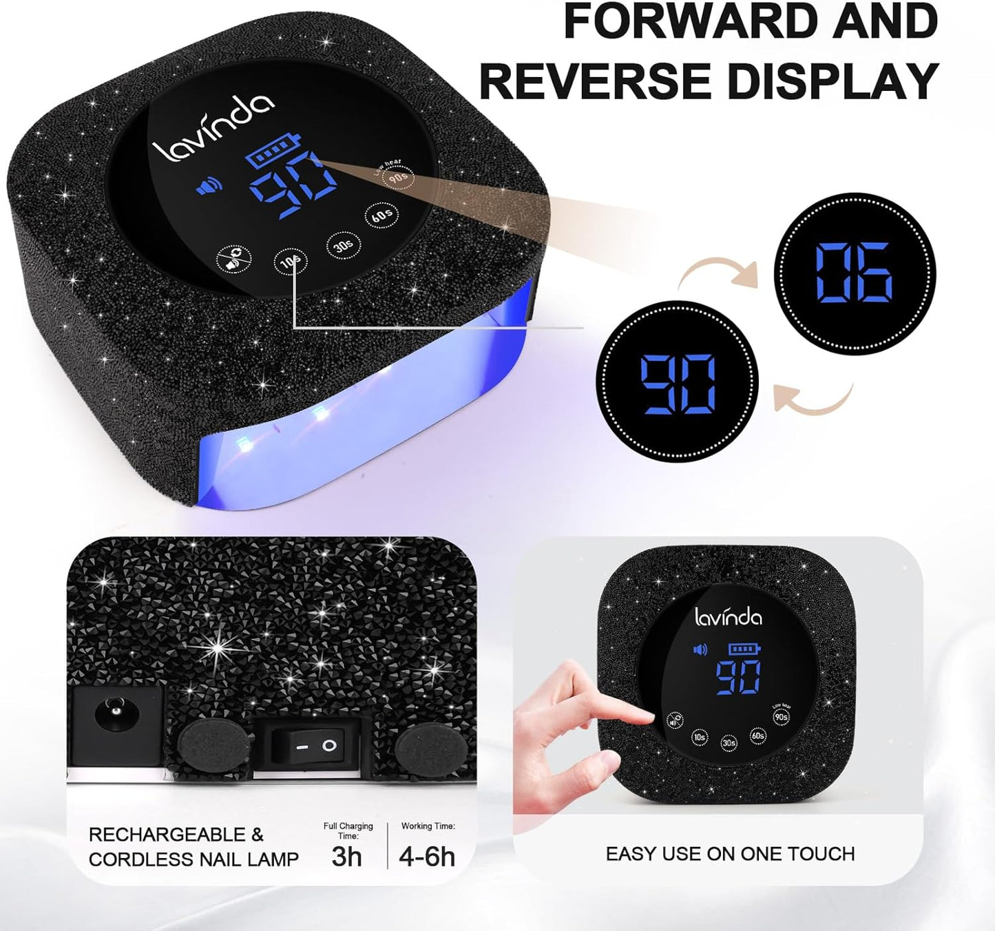 Crown™ Nail Lamp - Black Diamond - 54W Rechargeable UV/LED
