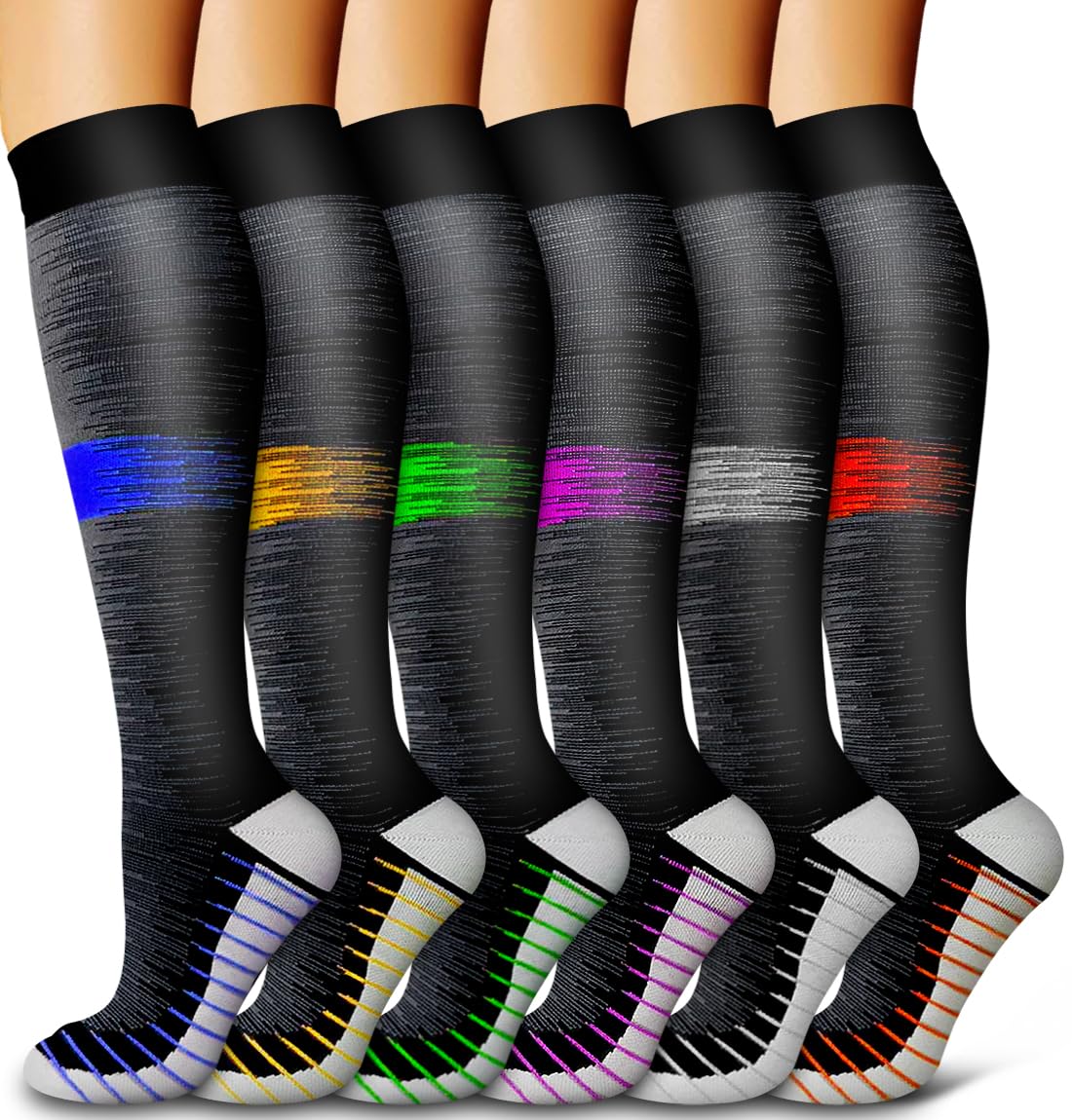 6 Pack Copper Compression Socks for Women and Men Circulation-Best Support for Medical,Running,Nursing,Athletic