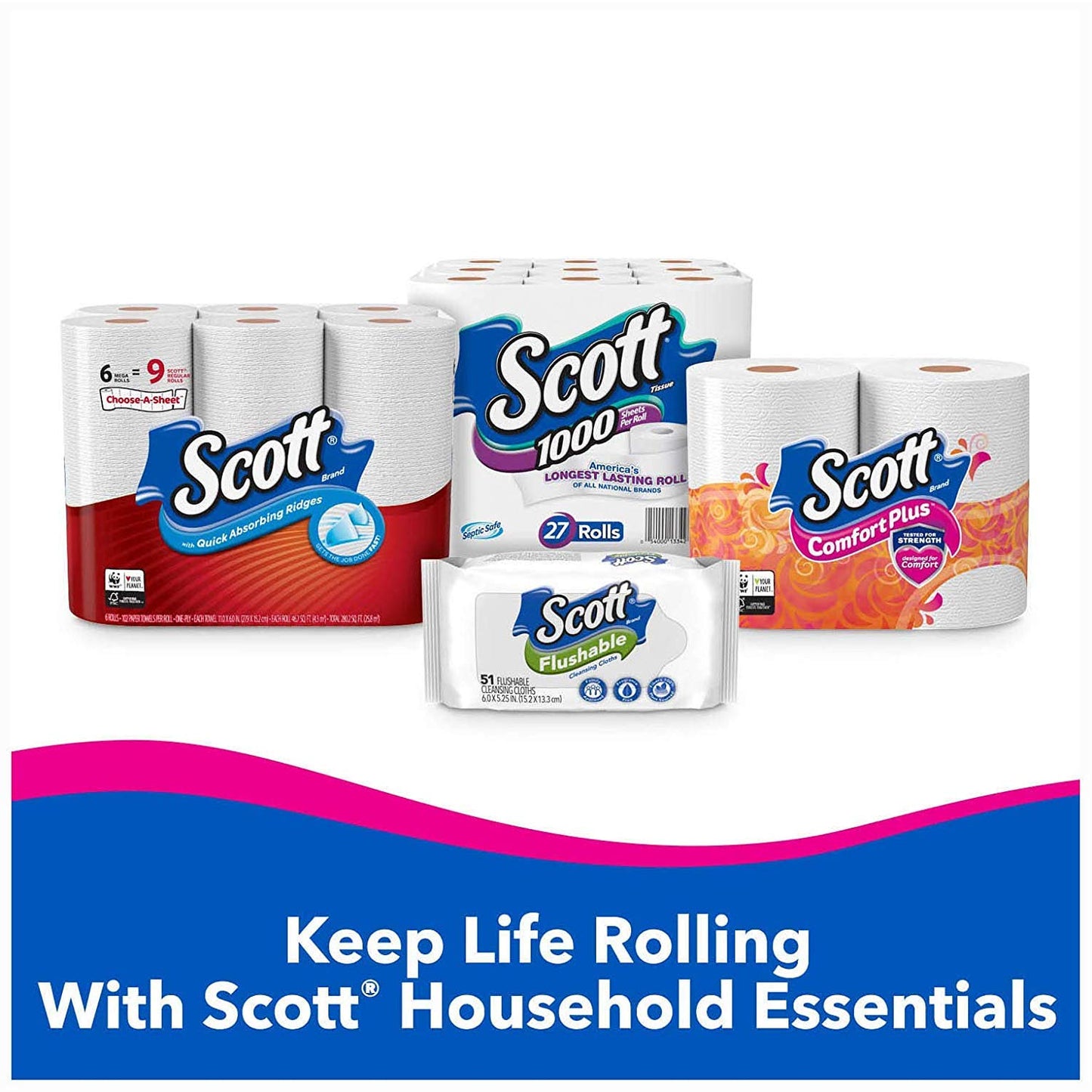 Scott ComfortPlus Toilet Paper, 12 Triple Rolls, 231 Sheets per Roll, Septic-Safe, 1-Ply Toilet Tissue