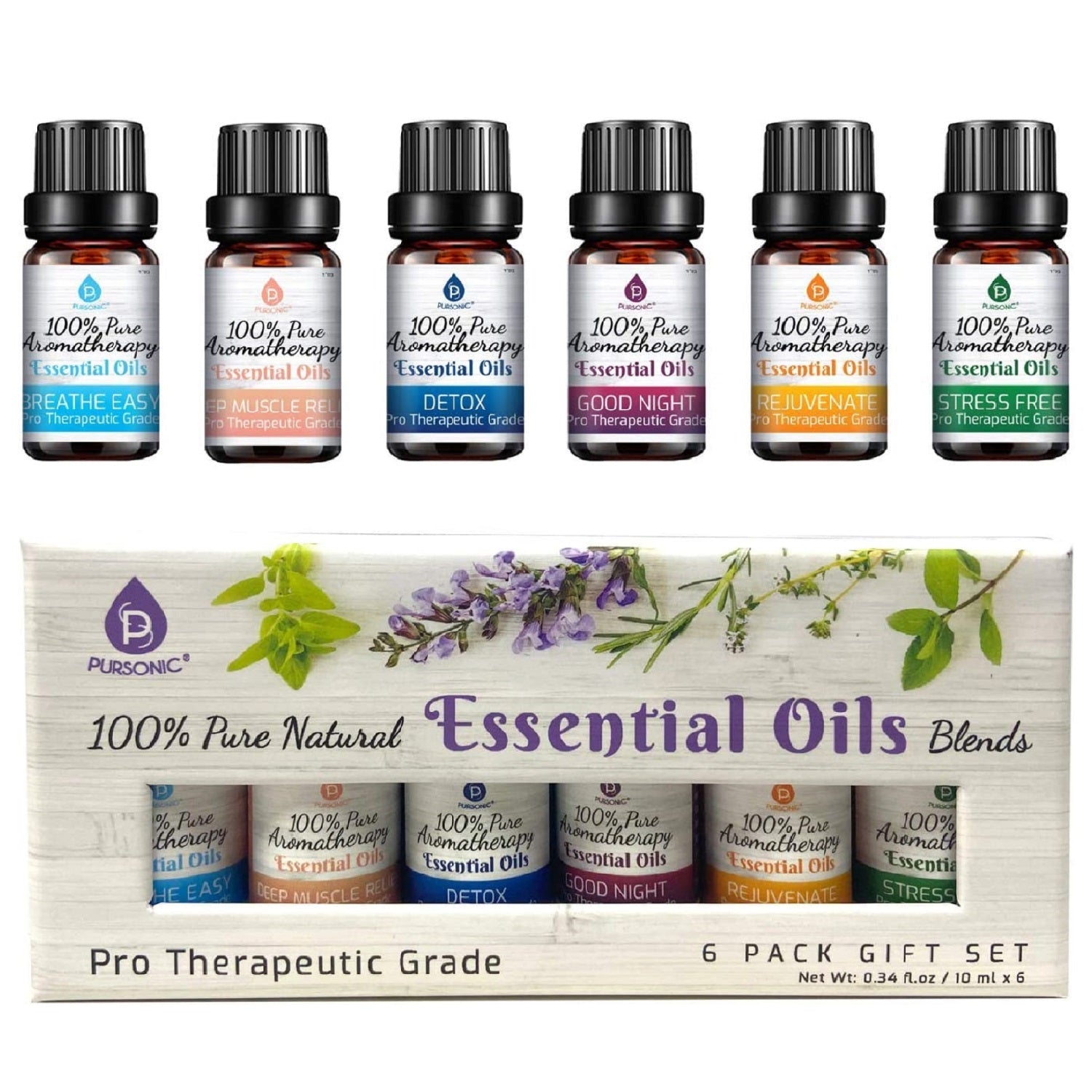 Pursonic Purify & Relax Home Wellness Bundle - True HEPA Air Purifier & 6 Pack of 100% Pure Essential Oils Blends-4