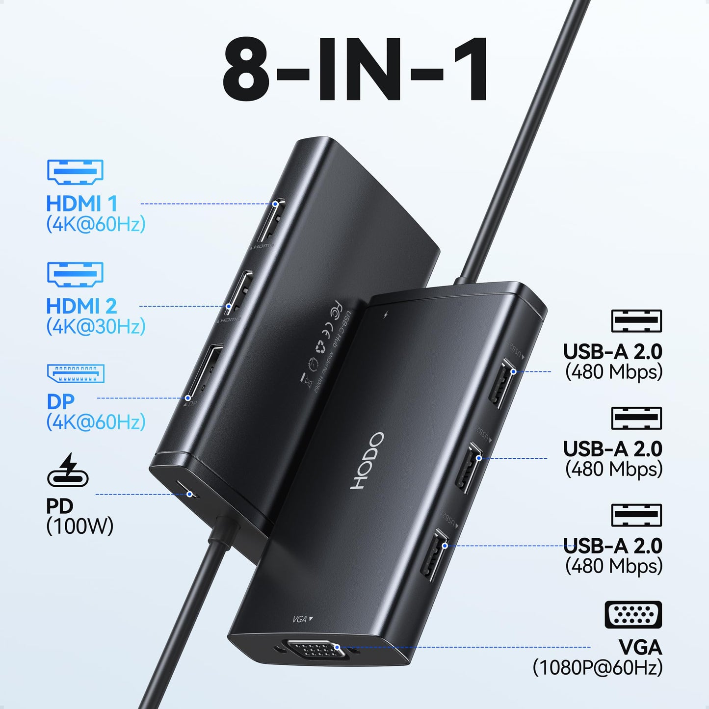 USB C Docking Station Dual Monitor Adapter for Dell HP, Laptop Docking Station 3 Monitors Quad Display USB C Hub Dongle to 4K HDMI+DP+VGA,3 USB2.0,100W PD,8 in 1 Thunderbolt Dock for Lenovo,Surface