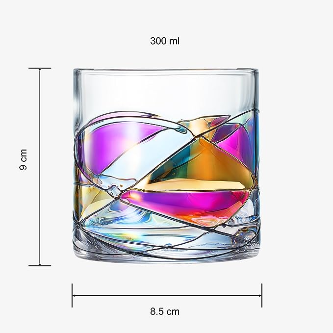 Artisanal Hand Painted Whiskey - Gift for Dad, Friends, Boyfriends, Renaissance Romantic Stain-glassed Windows Cocktail Glasses Set of 2 - Gift Idea for Birthday, Housewarming - 9.6 OZ Glassware-3