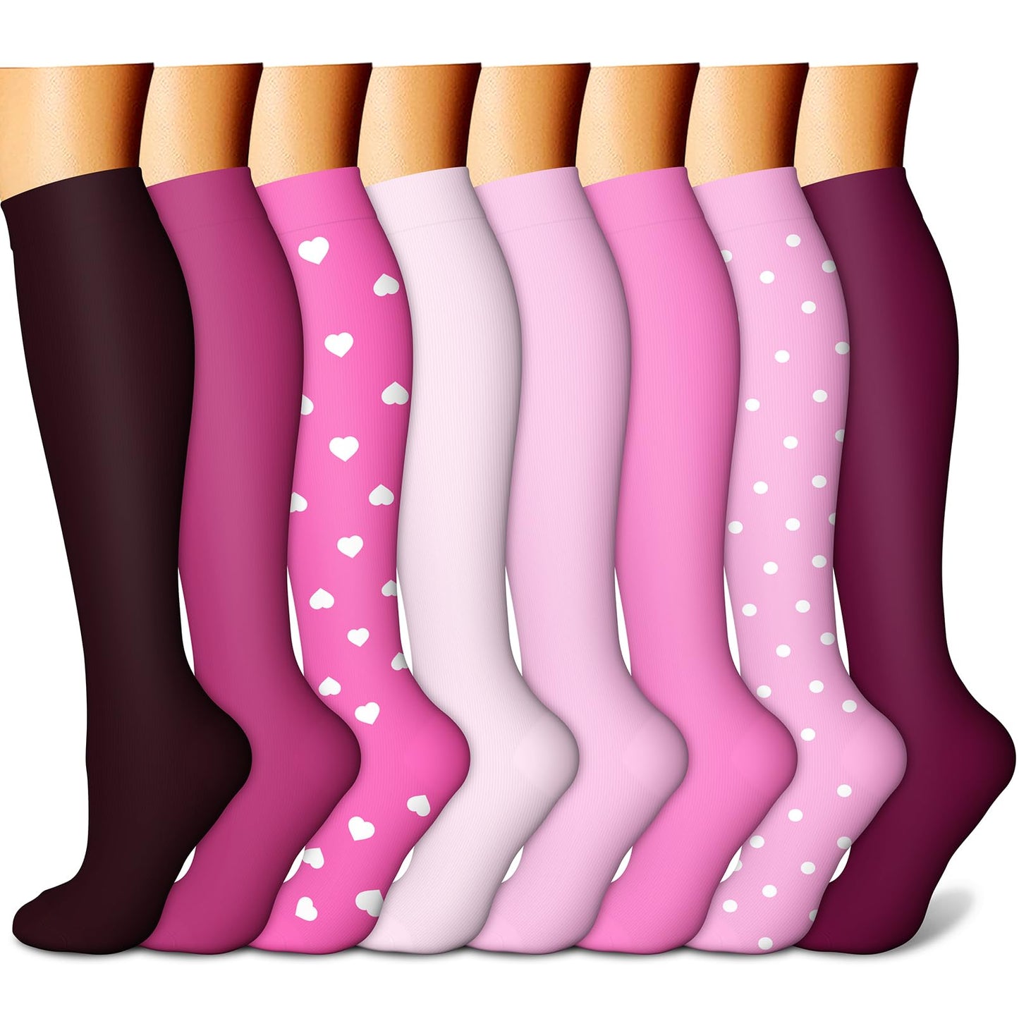 CHARMKING Compression Socks for Women & Men Circulation (8 Pairs) 15-20 mmHg is Best Support for Athletic Running,Cycling