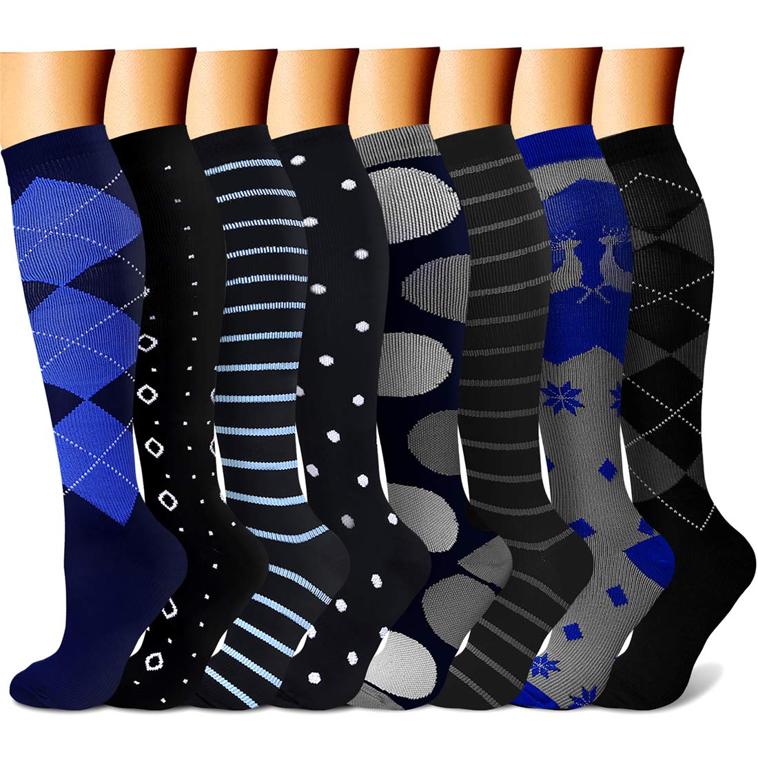 CHARMKING Compression Socks for Women & Men Circulation (8 Pairs) 15-20 mmHg is Best Support for Athletic Running,Cycling