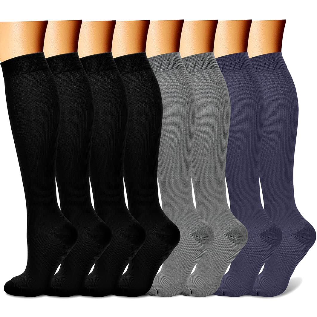 CHARMKING Compression Socks for Women & Men Circulation (8 Pairs) 15-20 mmHg is Best Support for Athletic Running,Cycling