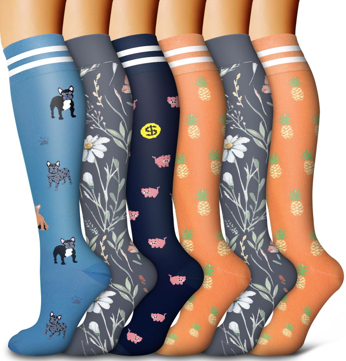 6 Pack Copper Compression Socks for Women and Men Circulation-Best Support for Medical,Running,Nursing,Athletic
