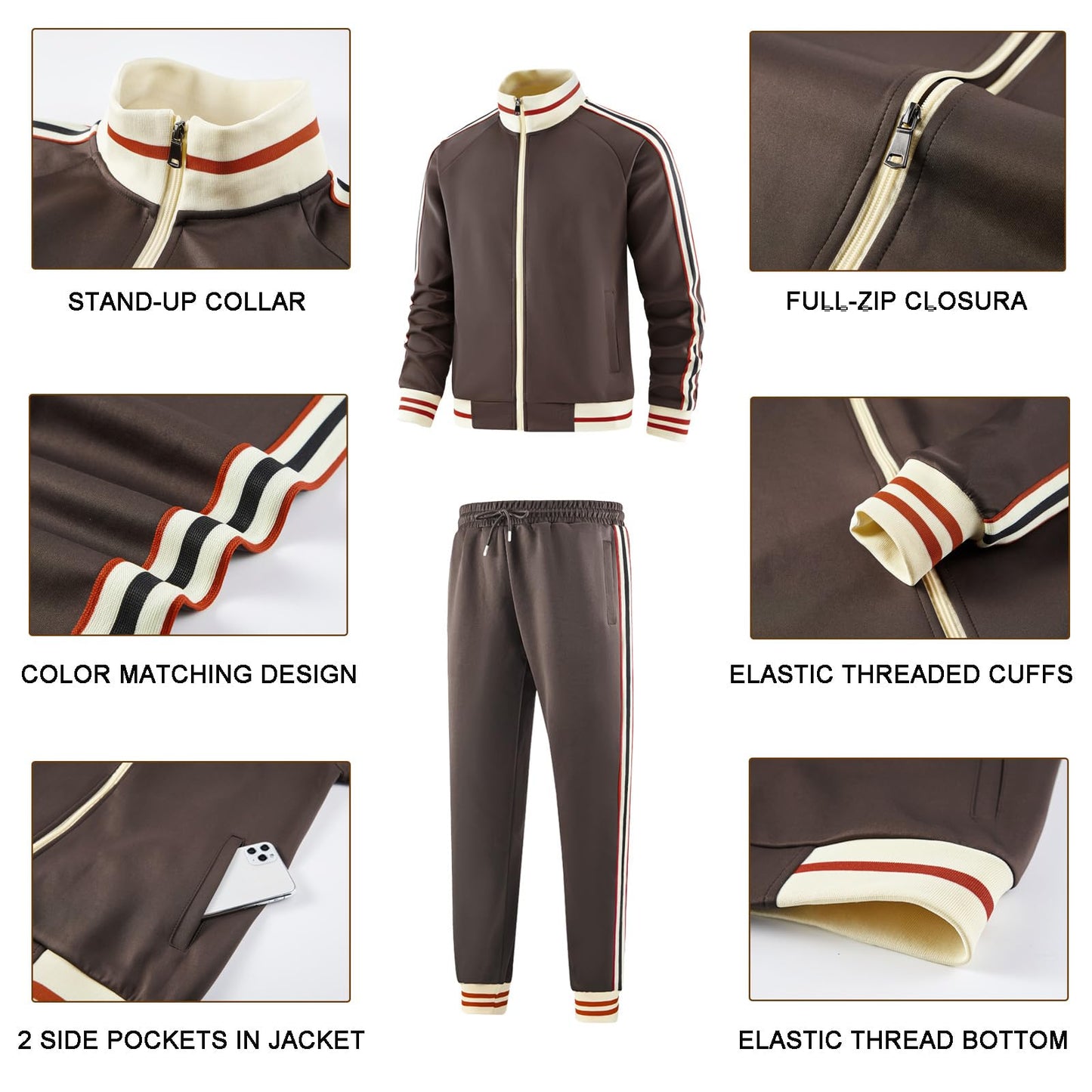 dioxoib Men Track Suits Sets Long Sleeve Full-zip Sweatsuit Active Jackets and Pants 2 Piece Outfits