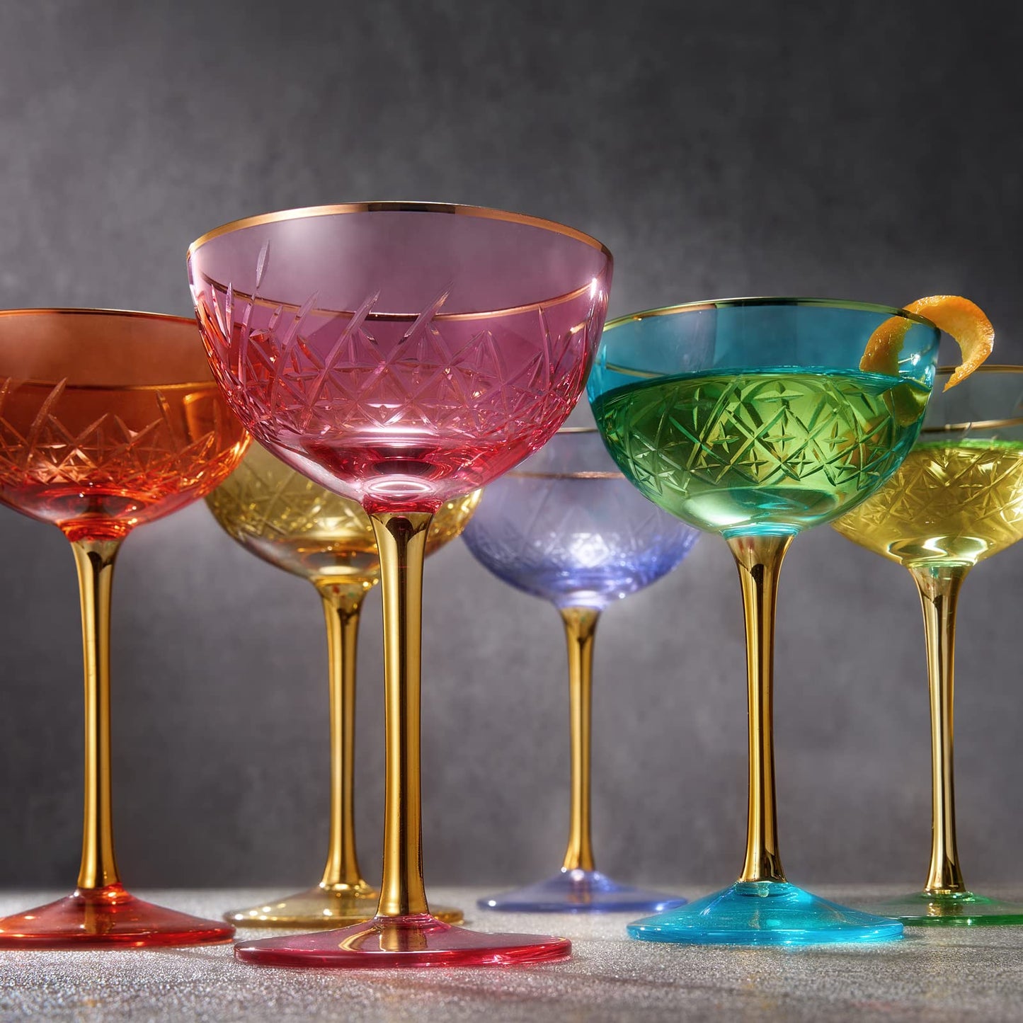 Vintage Art Deco Coupe for Champagne, Martini, Cocktails| Set of 2 | 7 oz Classic Cocktail Glassware - Manhattan, Cosmopolitan, Sidecar, Crystal Speakeasy Style Saucer Goblets with Stems (Pink)-4